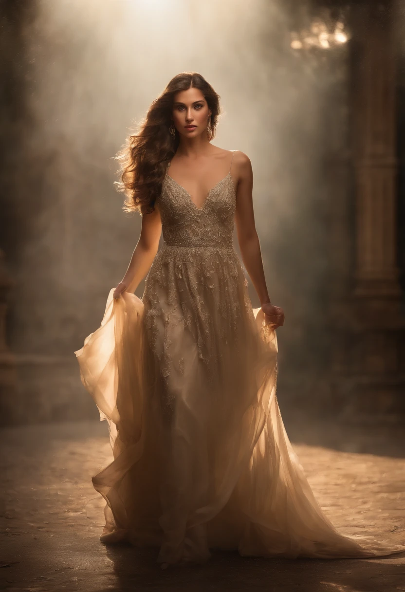 High-resolution illustrations, unrivalled masterpiece, ultra-realistic 8k CG, perfect artwork, (fidelity: 1.5), Photography study, British royalty, ((night)), cloudy, ((young British royalty woman)), (((solo))), wet hair, brown hair, curly hair, blue eyes, huge tits, big ass, natural makeup, ((Gucci Dress, high heels)), character in the middle, standing, background study