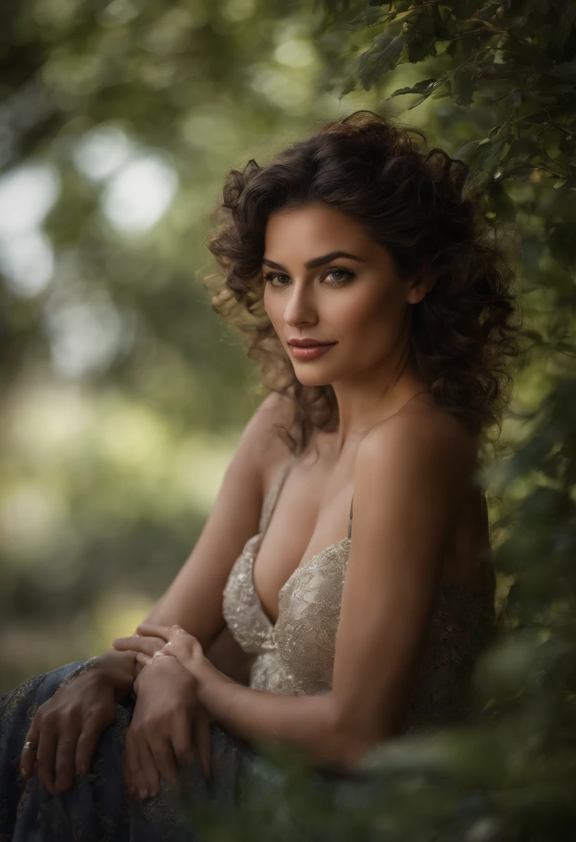 High-resolution illustrations, unrivalled masterpiece, ultra-realistic 8k CG, perfect artwork, (fidelity: 1.5), Photography study, British royalty, ((night)), cloudy, ((young British royalty woman)), (((solo))), wet hair, brown hair, curly hair, blue eyes, huge tits, big ass, natural makeup, ((Gucci Dress, high heels)), character in the middle, standing, background study