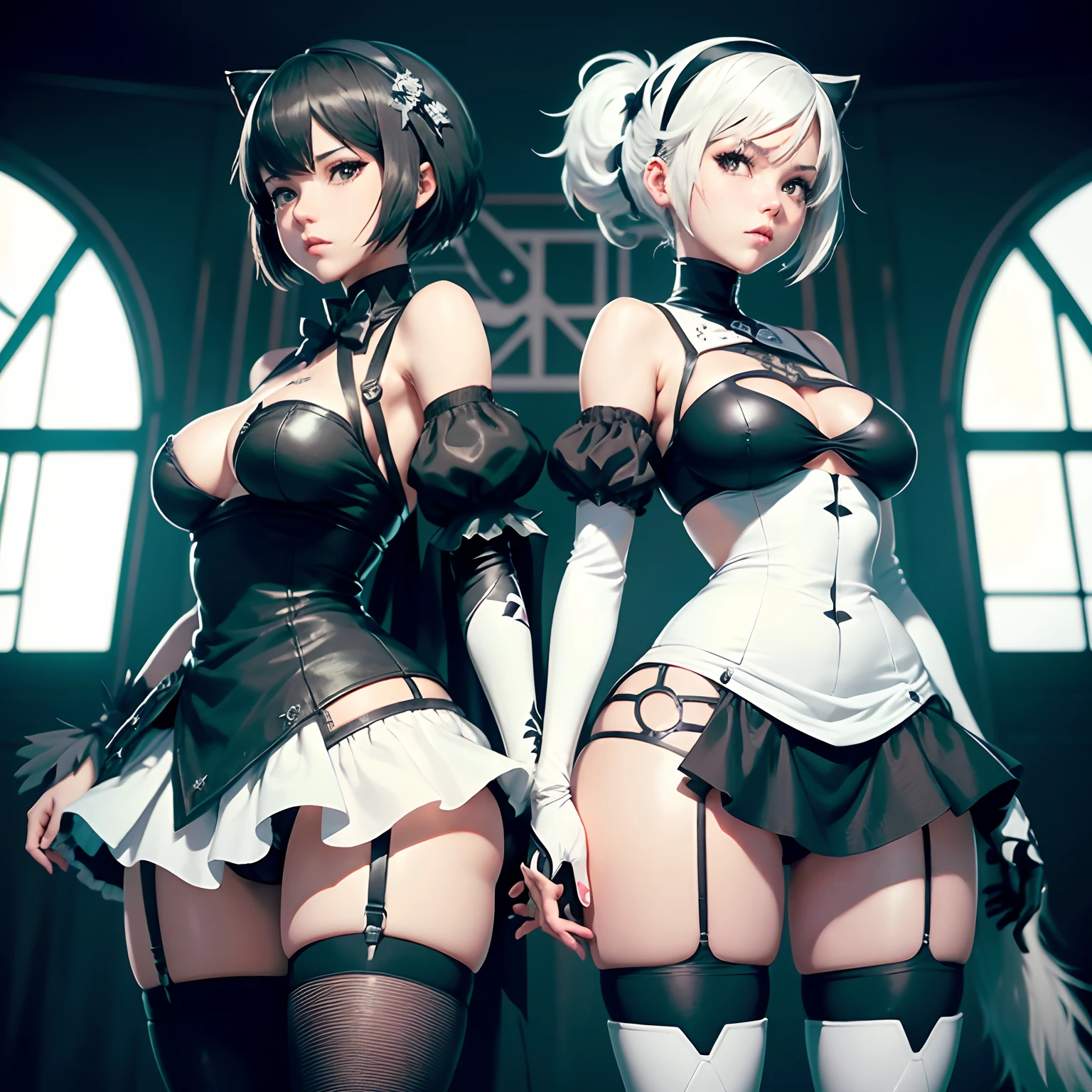 anime girl with a black and white outfit and a black and white cat, 2 b, 2b, 2b nier automata, badass pose, nier autoamata, nier 2 b, 2b from nier automata, 2 b from nier automata, nier : automata inspired, nier:automata inspired, female protagonist 👀 :8, nier