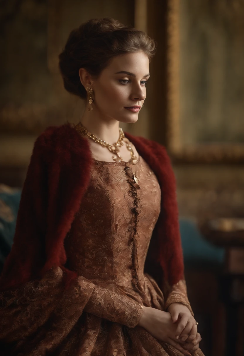 High-resolution illustrations, unrivalled masterpiece, ultra-realistic 8k CG, perfect artwork, (fidelity: 1.5), Photography study, British royalty, ((study light)), sunny, ((young British royalty woman)), (((solo))), wet hair, brown hair, curly hair, blue eyes, huge tits, big ass, natural makeup, ((Gucci Dress, high heels)), character in the middle, standing, background study