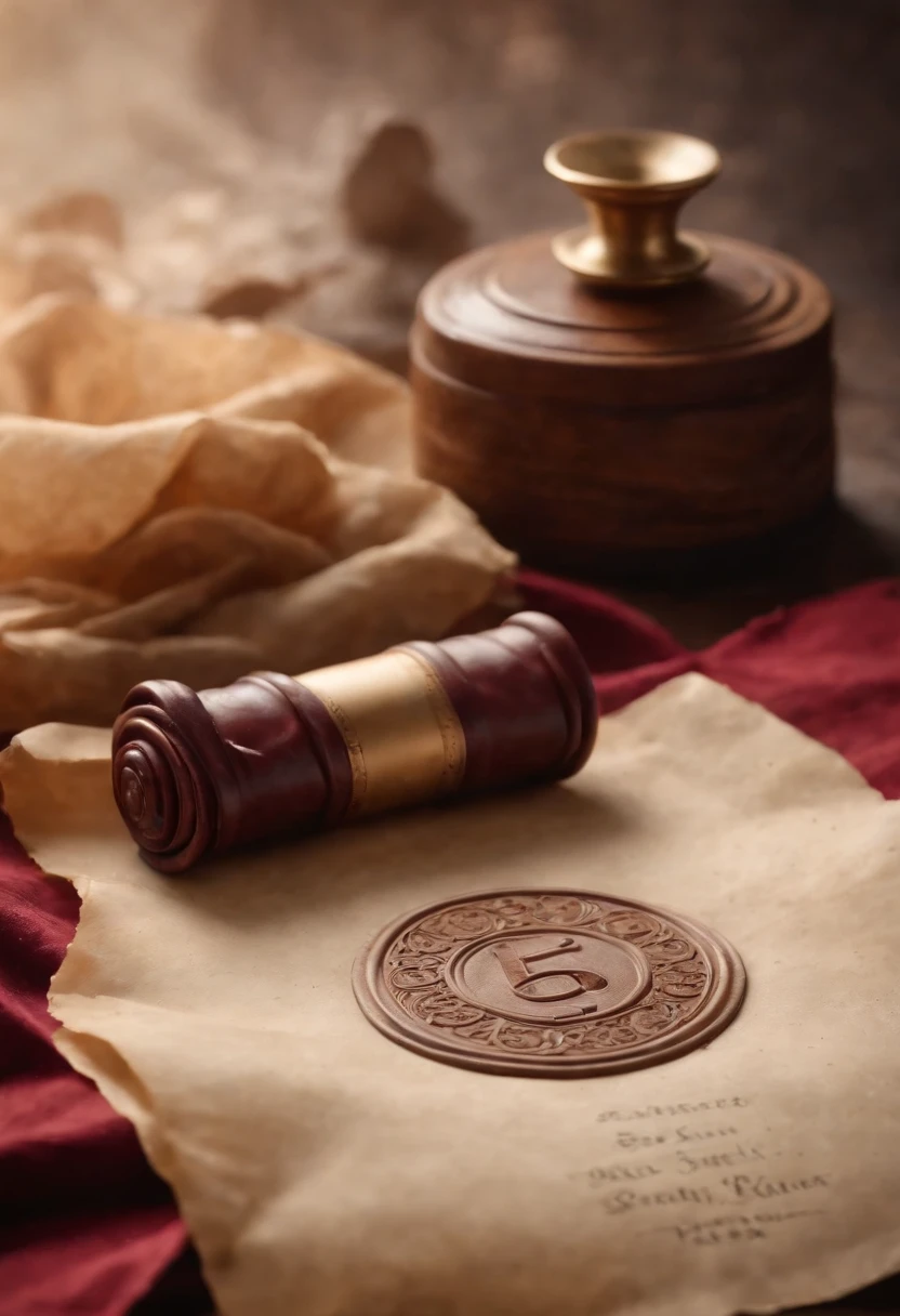 a rolled up parchment with seven wax seals, two of which are broken and five are intact.