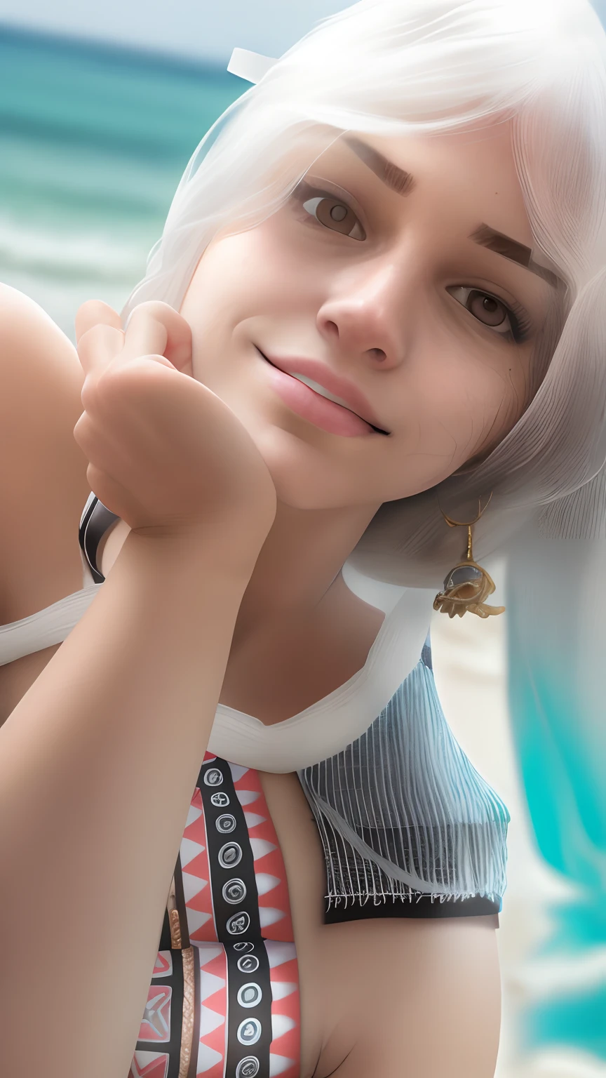 Convert this into bikini show realistic face  hot