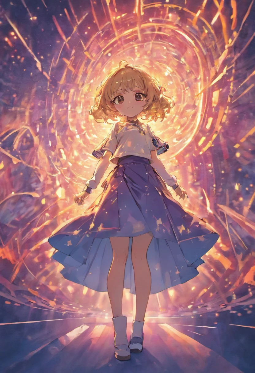 uma menina, de costas, looking behind, wearing flowing skirt, mostrando a bunda, see ass through the skirt, olhos amarelos, olhos brilhantes