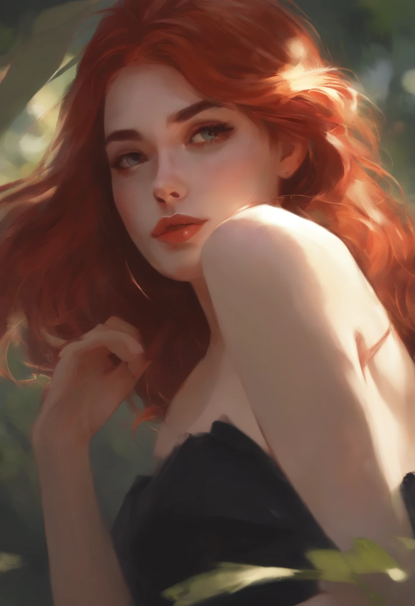 There's a red-haired woman, arte estilo guweiz, Guweiz, pintura de personagem bonita, Guweiz em Artstation Pixiv, Guweiz em Pixiv ArtStation, retrato impressionante do rosto do anime, bela arte digital, Wlop Ross, Obra-prima de Guweiz, arte de anime digital detalhada hallowen com aboboras