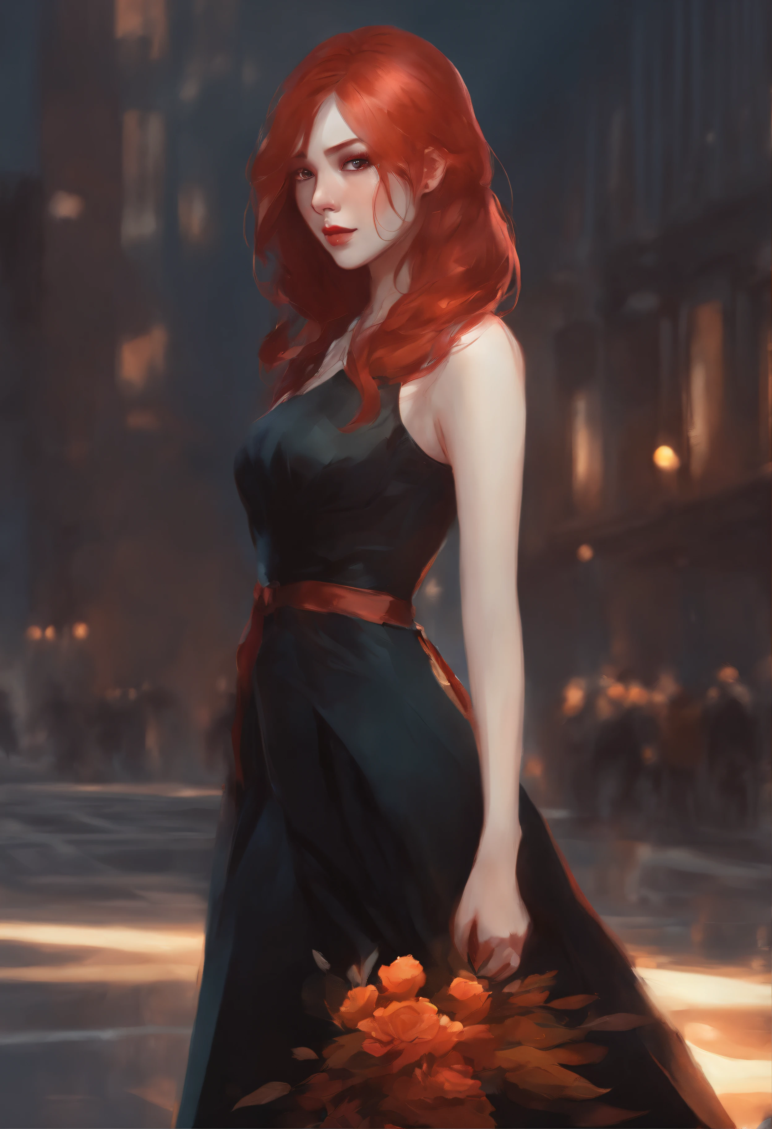 There's a red-haired woman, arte estilo guweiz, Guweiz, pintura de personagem bonita, Guweiz em Artstation Pixiv, Guweiz em Pixiv ArtStation, retrato impressionante do rosto do anime, bela arte digital, Wlop Ross, Obra-prima de Guweiz, arte de anime digital detalhada hallowen com aboboras