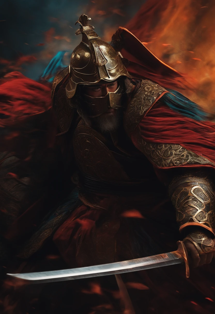 Close-up de um samurai abstrato em movimento com espada, mestre com a Espada, estilo logotipo,graphic art,alta qualidade,highes definition,abstrato,cores definidas,linhas grossas,