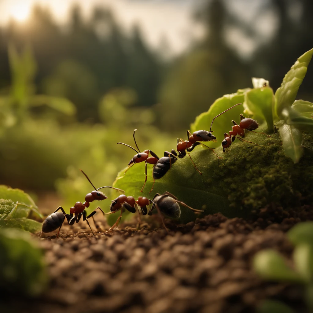(best quality,4k,8k,highres,masterpiece:1.2),ultra-detailed,(realistic,photorealistic,photo-realistic:1.37),ant,scared,standing up,marching line of ants,forest,horizon,line of ants walking on the ground,green leaves,shadows,queen ant,ant hill,curiosity,brave ants,hive,forest floor,antennae,teamwork,organized,alert,small insects on the ground,tiny creatures,lush vegetation,earth tones,natural habitat,unity,adventure,exploration,looking out,collecting food,communication,community,lifecycle,hardworking ants,creeping through the forest,crisp details,exquisite nature scene,impressive depth,leafy trail,sumptuous colors,serene,peaceful ambiance,harmonious intertwining.