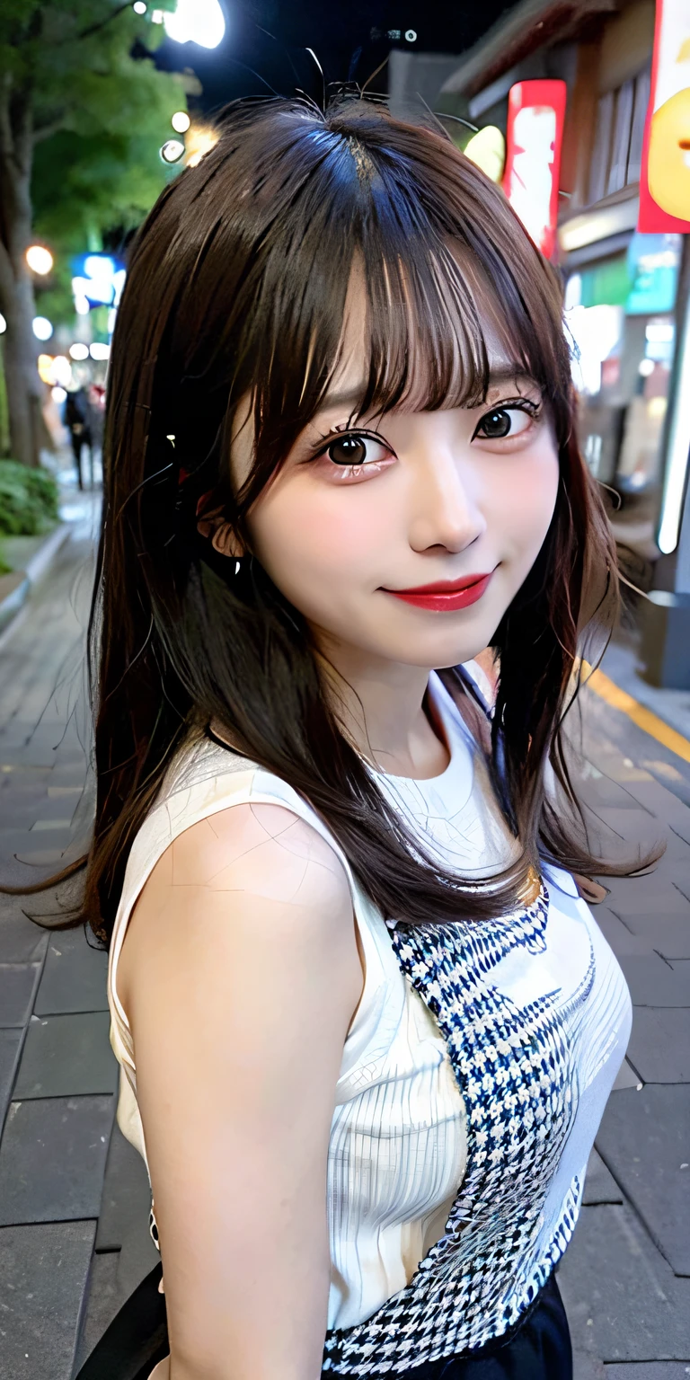 女の子1人、Kyoto Street、natta、A city scape、city light、The upper part of the body、a closeup、a smile