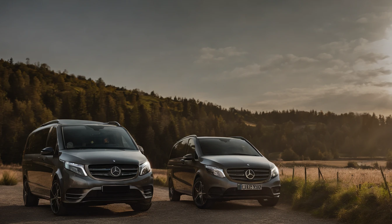 Create an image of a Inside a Mercedes Vito we see its driver, a 30-year-old European man wearing work clothes, he is driving to deliver door-to-door orders Image must be in 8K UHD resolution, photo inside off the van from driver site taken with a Fujifilm XT3 camera.