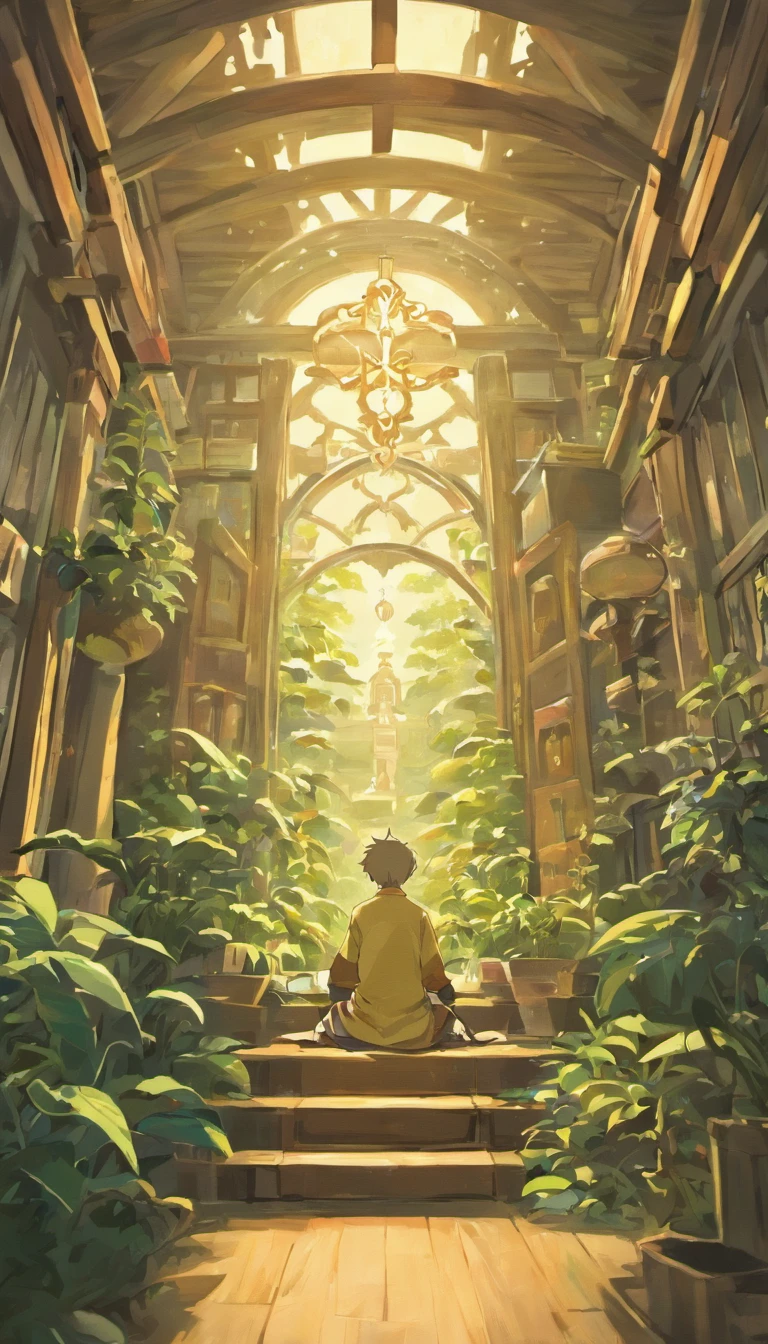 A moving scene of a philosopher sharing a deep reflection in a cozy living room made of wood and indoor plants, while a diverse group of listeners sat in a circle around him, Absorb every word with intense concentration, arte digital y realista, Tonos de azul y dorado para resaltar el medio ambiente