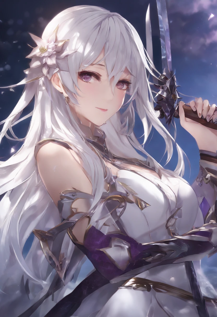 anime girl with long white hair and purple eyes holding a sword, from arknights, best anime 4k konachan wallpaper, anime girl in bikini, genshin, ayaka genshin impact, anime art wallpaper 8 k, anime art wallpaper 4k, anime art wallpaper 4 k, genshin impact character, characters from azur lane, arknights,