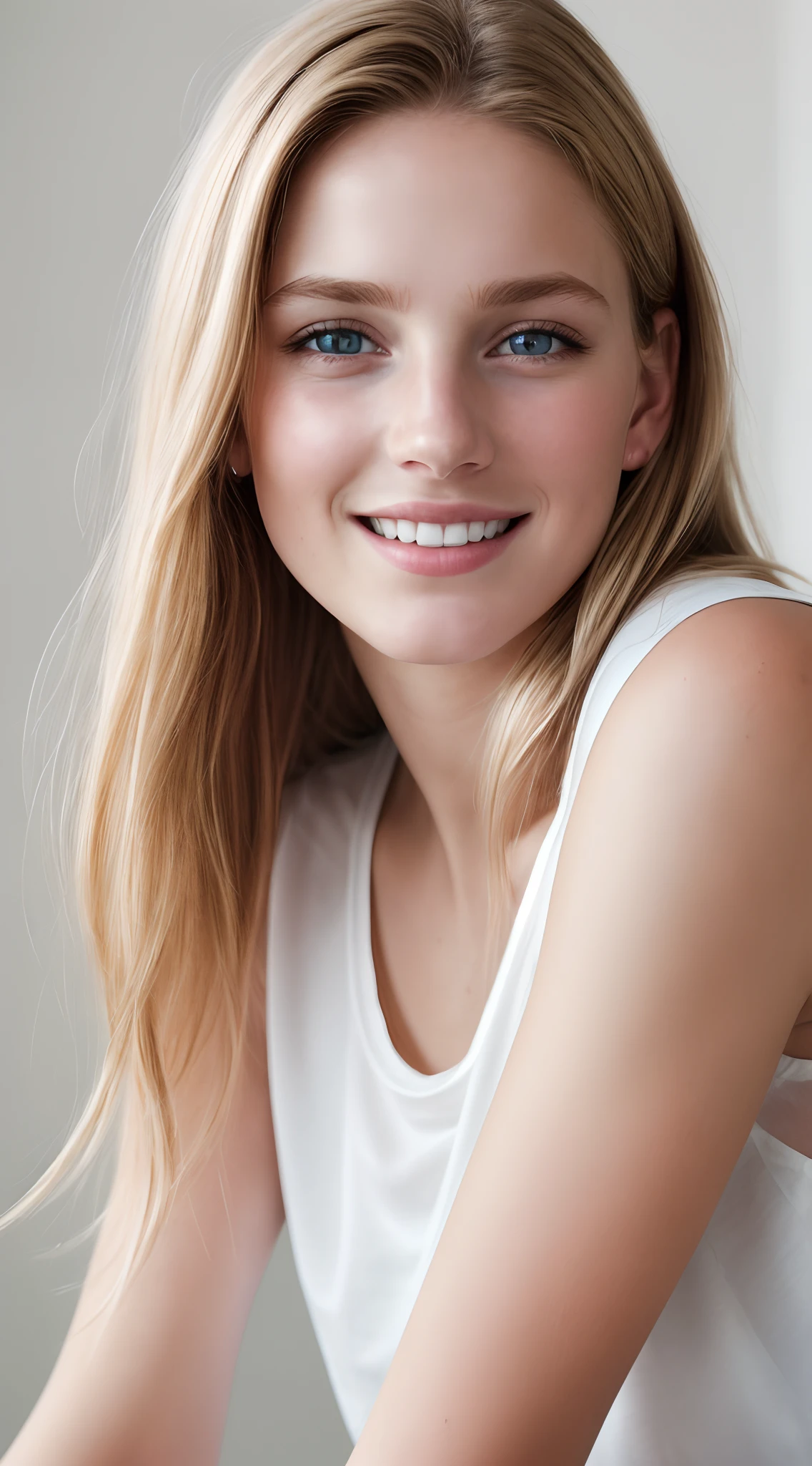 angel, armor gold , dress white, (masterpiece, best quality, high resolution:1.4), 1girl, angel, skin pores texture, Hair blonde, HD , Photography, movie, cinematic, full Body, Realistic, (8k, RAW photo, best quality, masterpiece:1.2), (realistic, photo-realistic:1.33), best quality, detailed dark blue eyes , cute,natural lighting, depth of field, film grain, wrinkled skin, sharp, detailed and realistic portrait of a woman ,(freckles:0.5) , inside, wearing a white t shirt, staring at camera, chapped lips, smiling with teeth, soft natural lighting, portrait photography, magical photography, dramatic lighting, photo realism, ultra-detailed, intimate portrait composition, Leica 50mm,