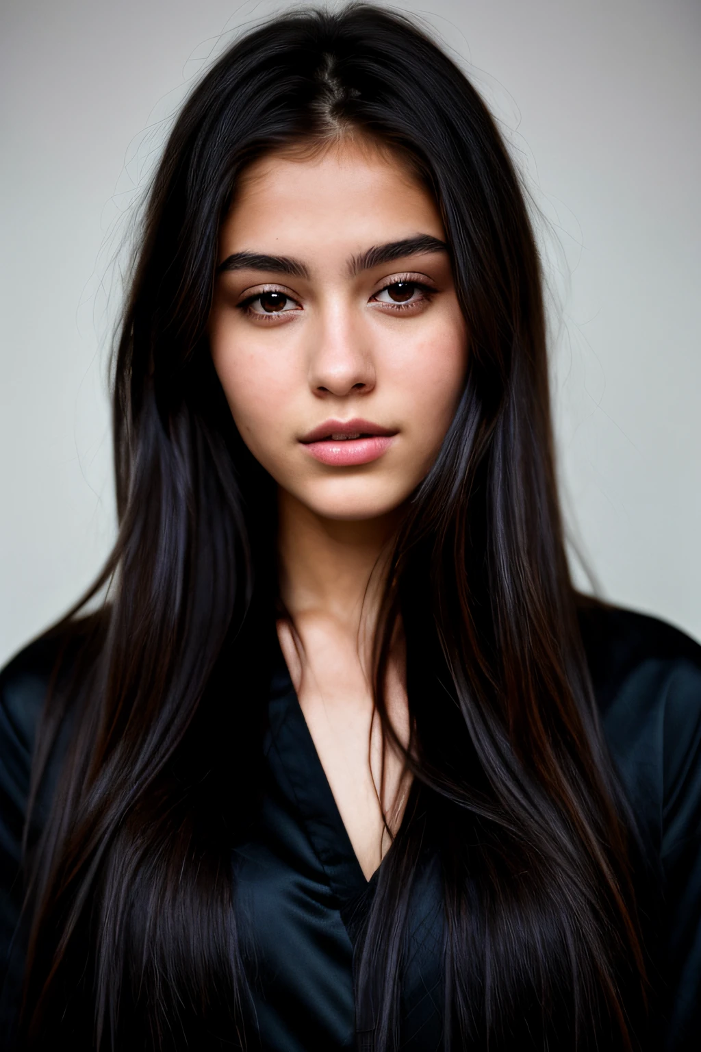 arafed portrait of a woman with long hair and a black shirt, looking straight to the camera, a photorealistic painting by irakli nadar, tumblr, digital art, beautiful girl model, beautiful model girl, gorgeous attractive face, very beautiful portrait, gorgeous young model, beautiful female model, extremely beautiful face, madison beer girl portrait, portrait of a beautiful model, photo of a beautiful woman