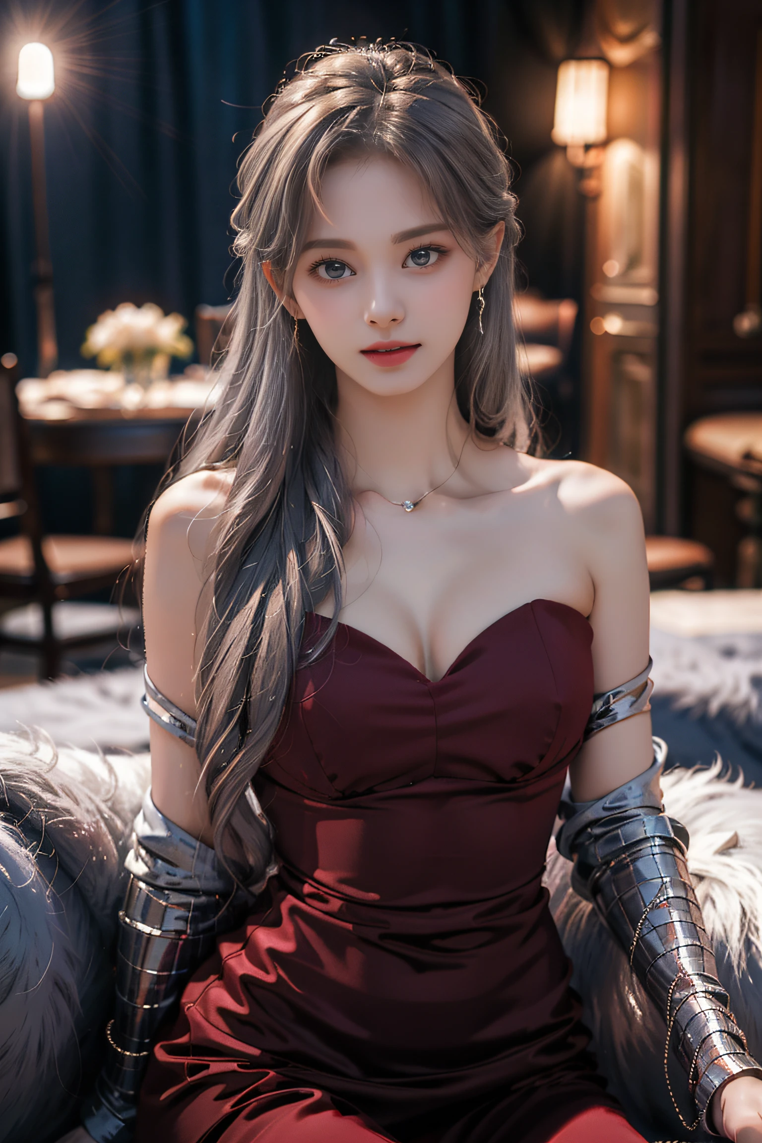 Top quality work,Photorealistic works,Ultra Premium Graphics,8K HD CG works,High-quality graphics,High-definition fine CG works,10x pixel,Ultra-fine details:1.1,Advanced technical details:1.1Photographically realistic,Indoor lighting effects:1.5,Natural light:1.5. light effect(Virtual Light Effects:1.8),超A high resolution,Shiny Blue Dress,Long silver hair,Silver hair,Transparent hair,High Detail Hair(Premium Hair Detail:1.1)Clear eyes,Good looking double eyelids,Sharp eye makeup, Delicate makeup for eyelashes, Thin eyebrows, ultradetailed eyes,High Nose, lovely red lips, Rose cheeks, Face with delicate makeup , Pretty Face, A perfectly proportioned face,(Advanced facial details:1.1)Collection of shiny blue luxury dresses,Blue Sequin Dresses,Sequin coat,shiny,Tight long skirt,Summer Sexy Hip Wrap Fishtail Sleeveless Commuter Maxi,Horse Stockings 100%Oil Gloss Panst Gloss Silk Luster 8D Black Silk Woman,stiletto heels,mitts,Beautiful long dresses,wonderful dress,Bright Red Series,Haute Couture Dresses Collection,Dress Photography,Authentic dress works,In the banquet hall,Women's Artwork,full-body view,Goddess of Dress,真实感,amazing,Today's eyes are bright