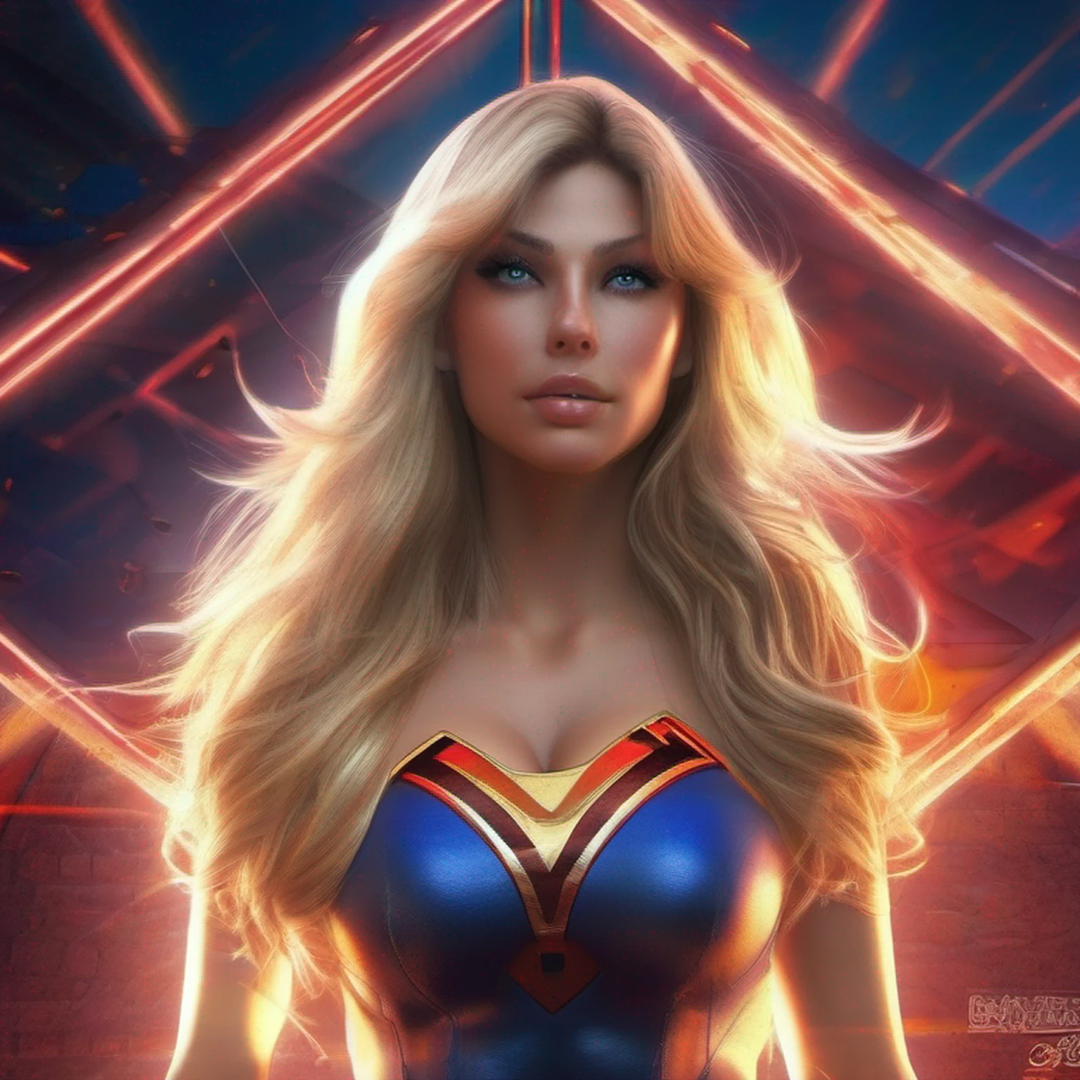 Supergirl, olhos azuis, blonde hair, cabelos longos, cabo, Superheroíne, saia, Botas, (blonde girl:1.5), (breast focus:1.2), (Realistic:1.2), (distant view: 1.2), (realismo:1.2), (master part:1.2), (melhor qualidade), (ultra detalhado), (8k, intrincado), (corpo inteiro:1.5), (85 millimeters), light particles, The lighting, (altamente detalhado:1.2), (Rosto detalhado:1.5), (Gradientes), SFW, colorido, (Olhos detalhados:1.5), (Antecedentes detalhados), (Dynamic angle:1.2), (dynamic pose:1.2), (regra de terceiro_compositing:1.3), (action line:1.2), tiro largo, luz do dia, sozinho.