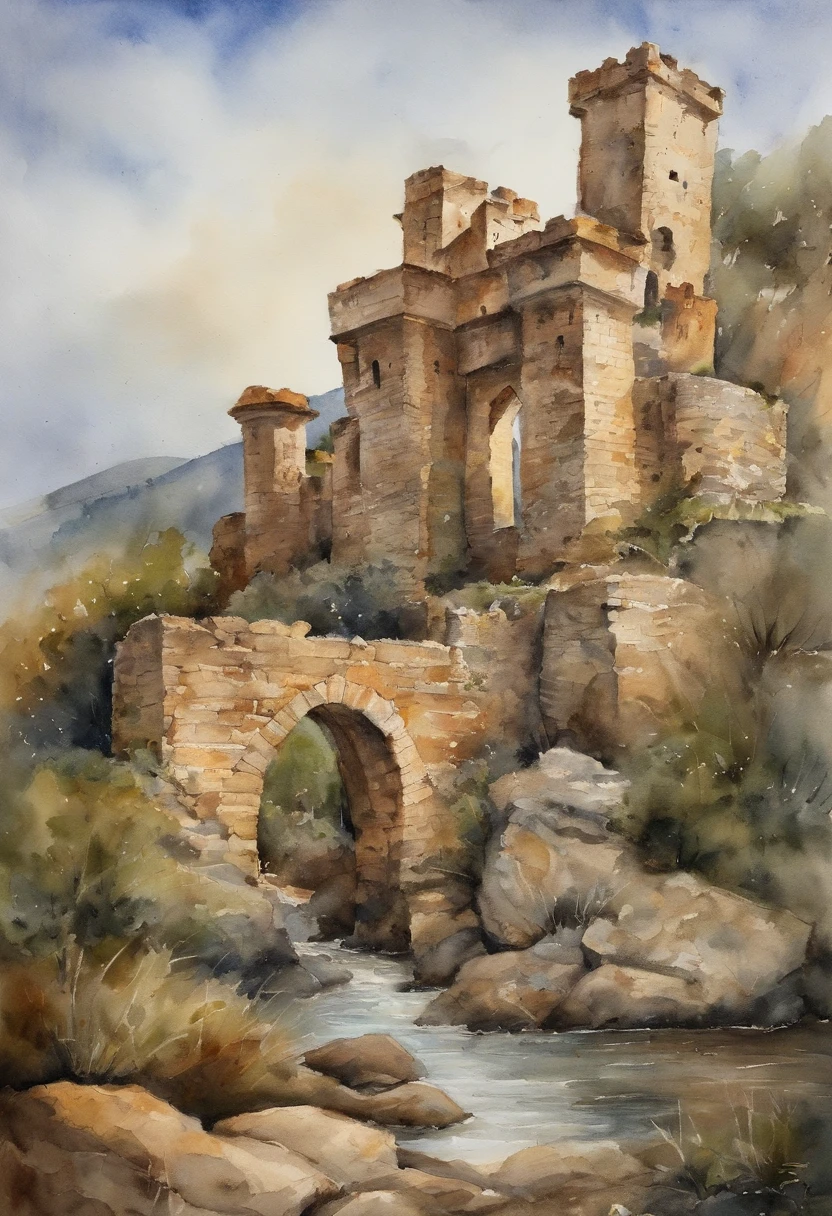 La mejor calidad, Masutepiece, 超A high resolution, (fotos realistas:1.4), surrealismo, dream-like,FusionArt，Castillo en ruinas al fondo