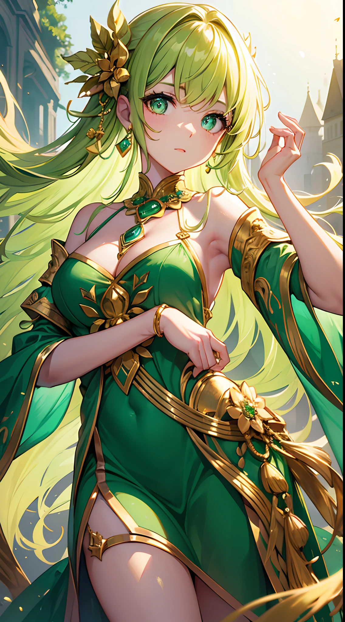 (best quality,8k,highres,masterpiece:1.2),ultra-detailed,realistic,anime 3D,CG-Station popular,awesome 8k quality art piece, Ghibli-style artwork, fantasy art, photorealistic anime 3D style, anime-inspired, anime style mixed with Fujifilm, floating in the air, sitting pose, green and pink hair, peacock feathers, inspired by Akio Harusame, Japan CG Association.