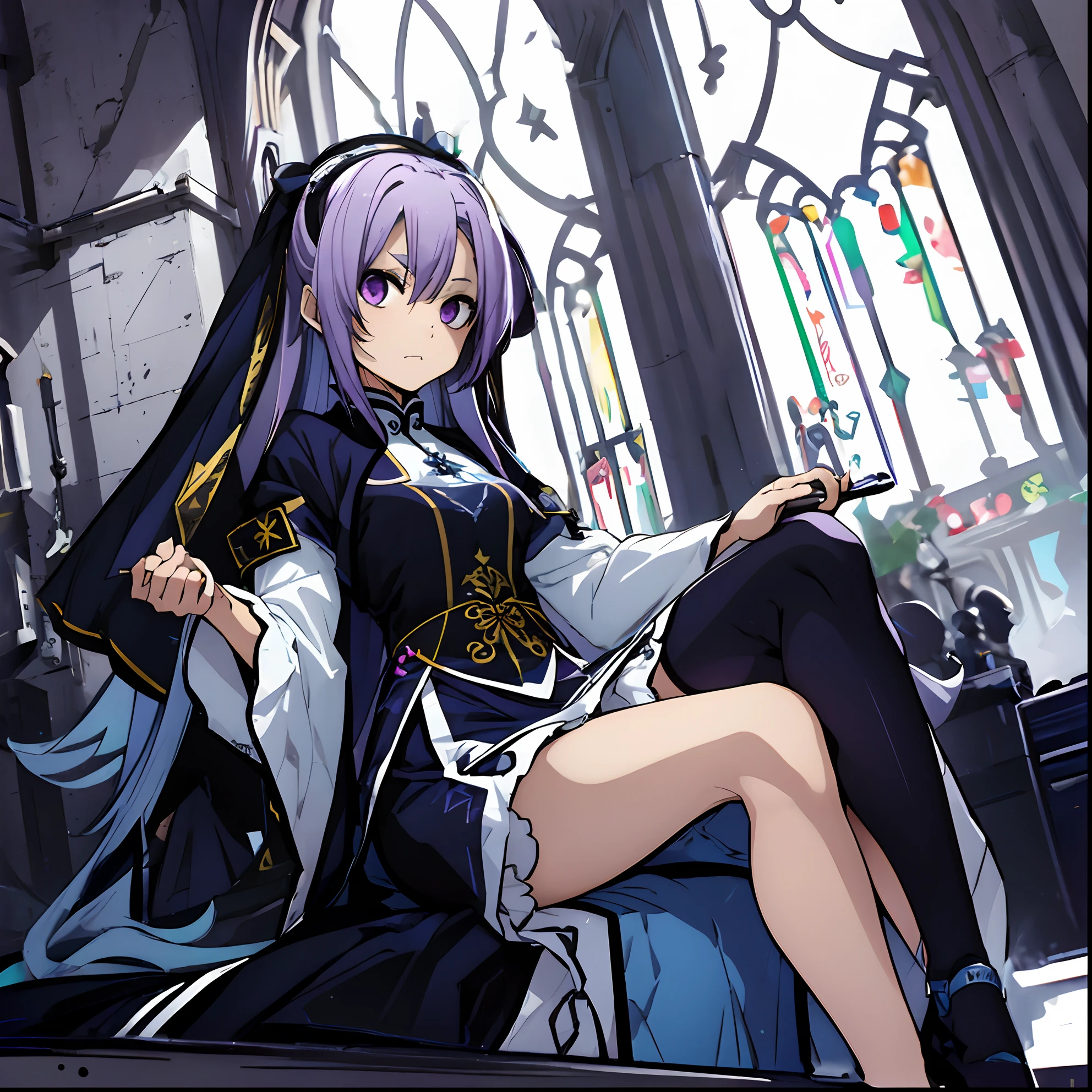 best qualtiy，tmasterpiece，Ultimate Resolution, long purple hair, Navy Ribbon, Blue cheongsam, thighs thighs thighs thighs, Metamorphosis is exposed