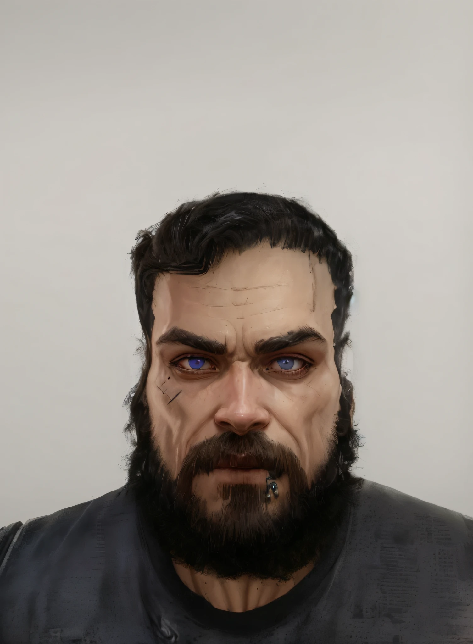 Homem ciborgue, Cybernetic body parts, cyberpunk 2077, com cabelo e barba branc0a