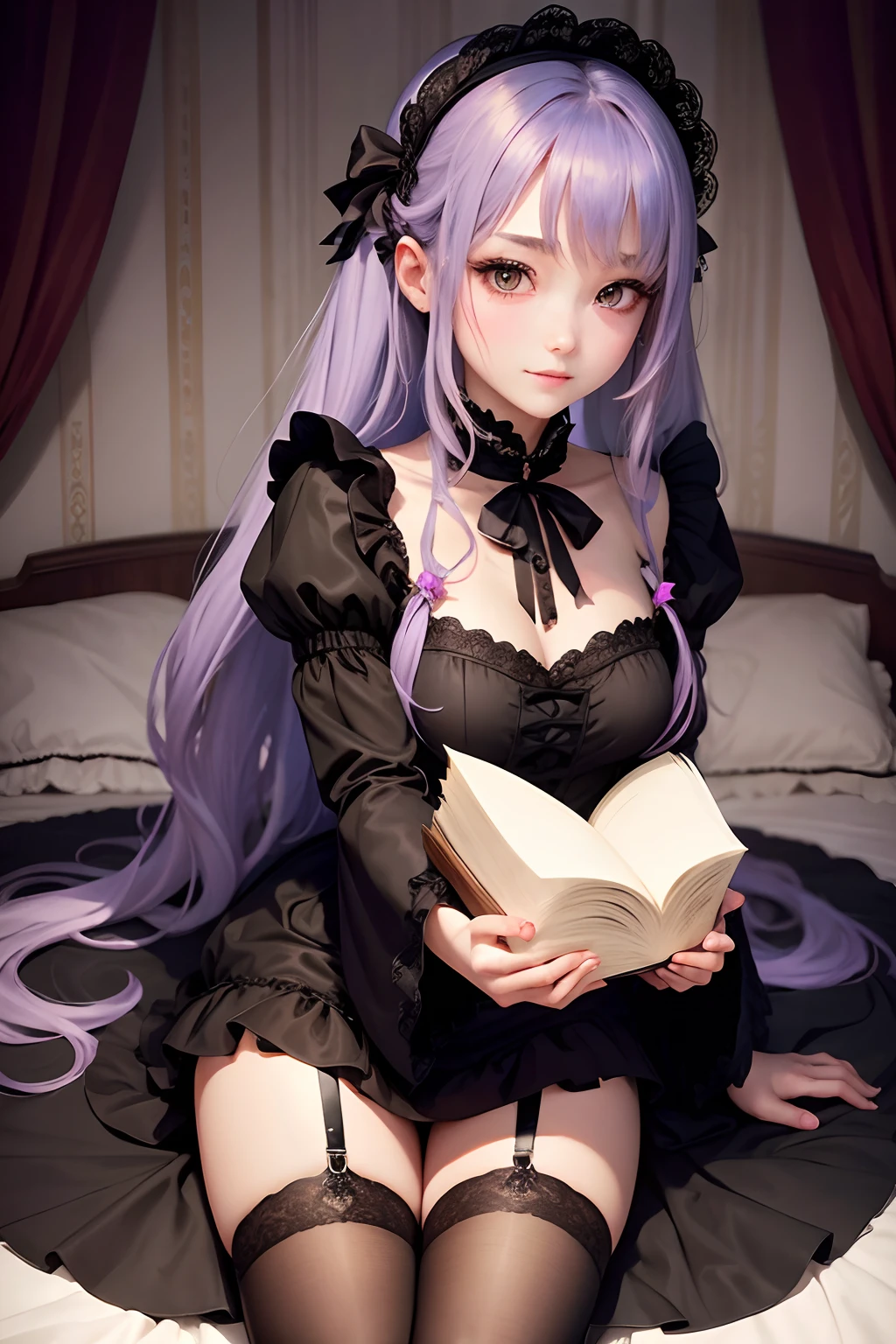maid clothes、straight haired、A sexy、Glamour、perspiring、Gothic ta、A slight smil、A sexy、Dark Gothic Makeup、put your hair up、bell sleeves、Wizard Sleeve、garterbelts、knee high socks、a bed、chies、Beautifying the world、Unhappy、age19、Twin-tailed hair with long hair、Lament my night's fantasy、Beautie、Beautiful shape、wretched、