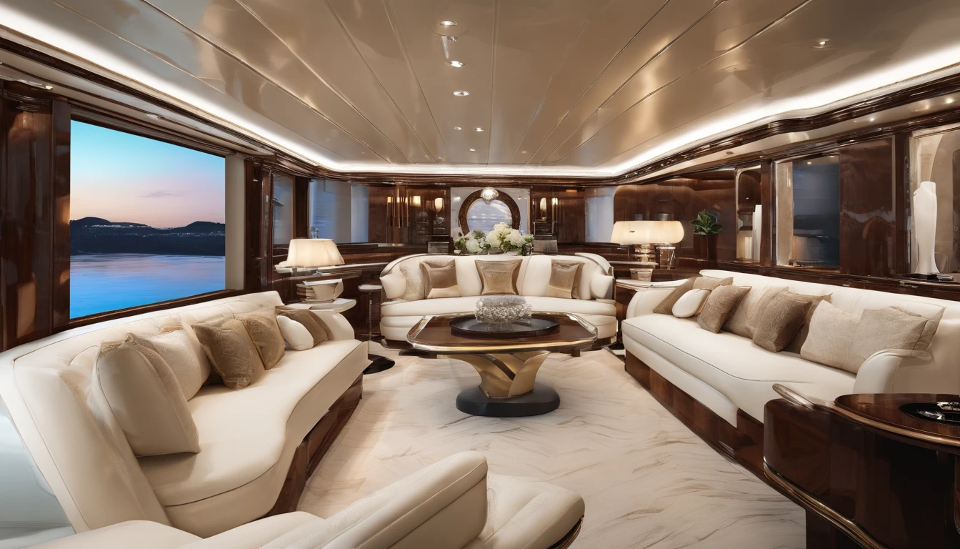 o interior de um mega yatch de luxo