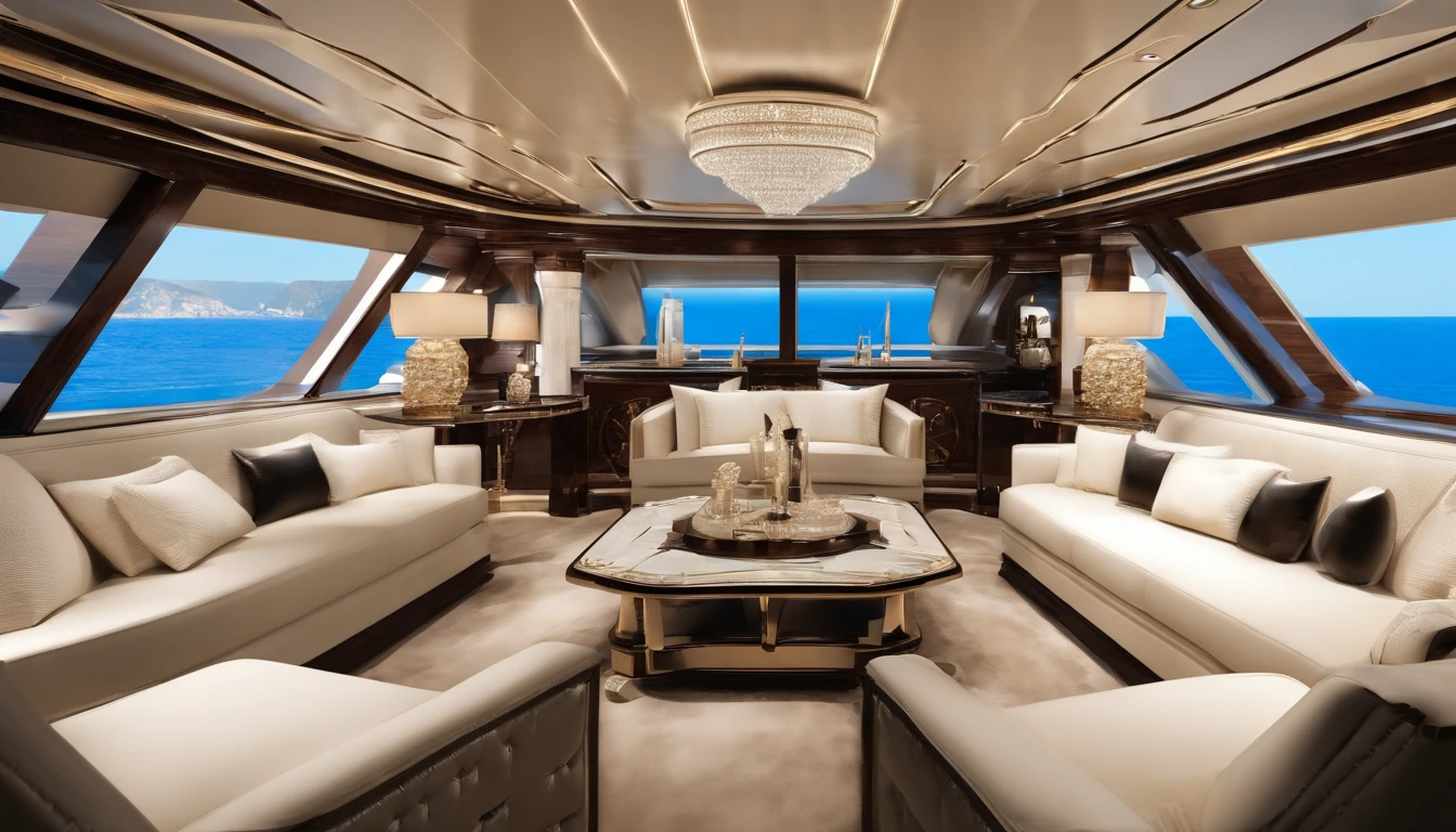 o interior de um mega yatch de luxo