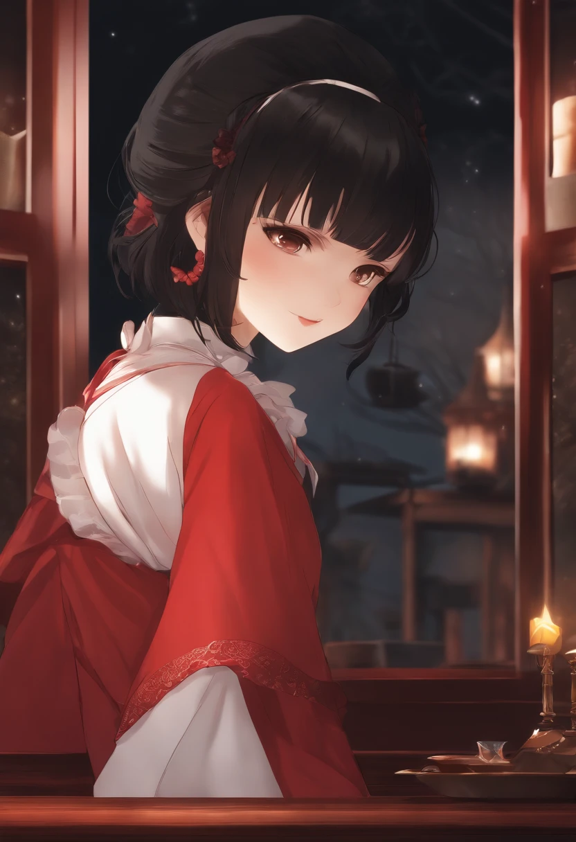 High resolution, masutepiece, Borei Reimu, Short hair, Black hair, (Solo), 1girl in, Cute, interiors, Detailed eyes, (Black eyes)