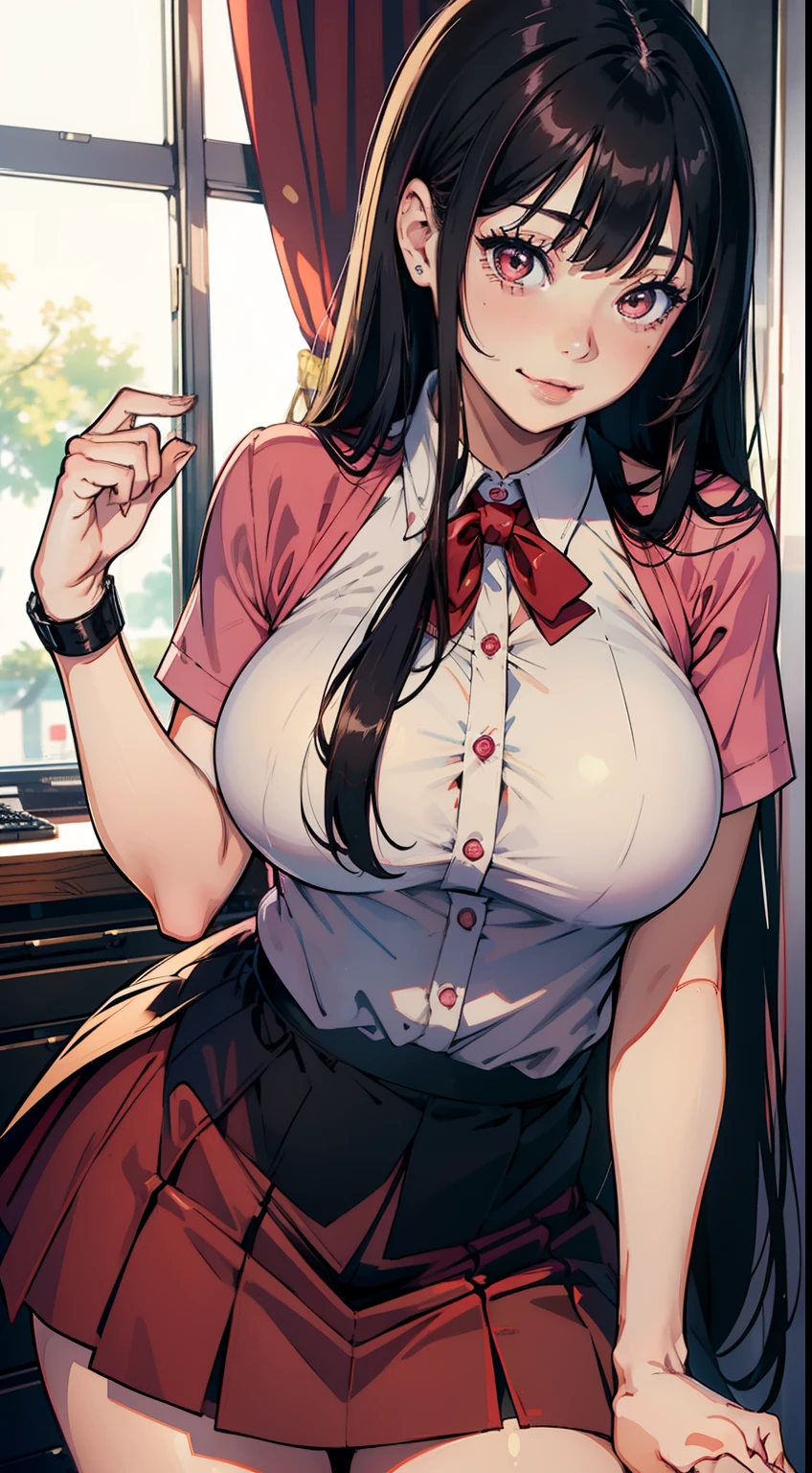 1 girl, alone,  black hair, (naked), high school girl、school uniform、big breasts, thighs, Cafe background, (blush:1.3)、Ahegao、強烈なAhegao、open your big mouth、stick out your tongue、saliva、shed tears、long tongue、nipple、breastfeeding、huge breasts、climax、panties、