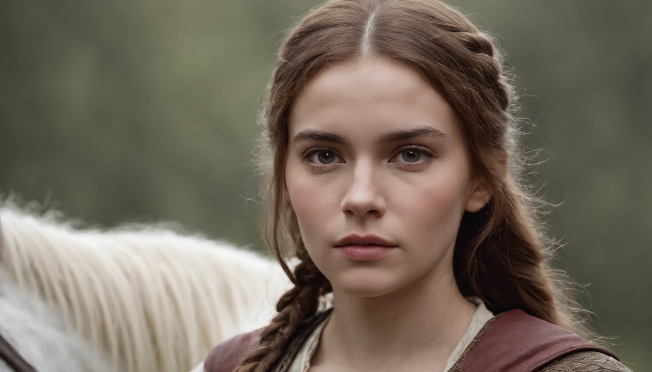 A beautiful heroic young Nordic woman, guerreiro olhando para o espectador, Shy, best quality,Retrato de uma mulher