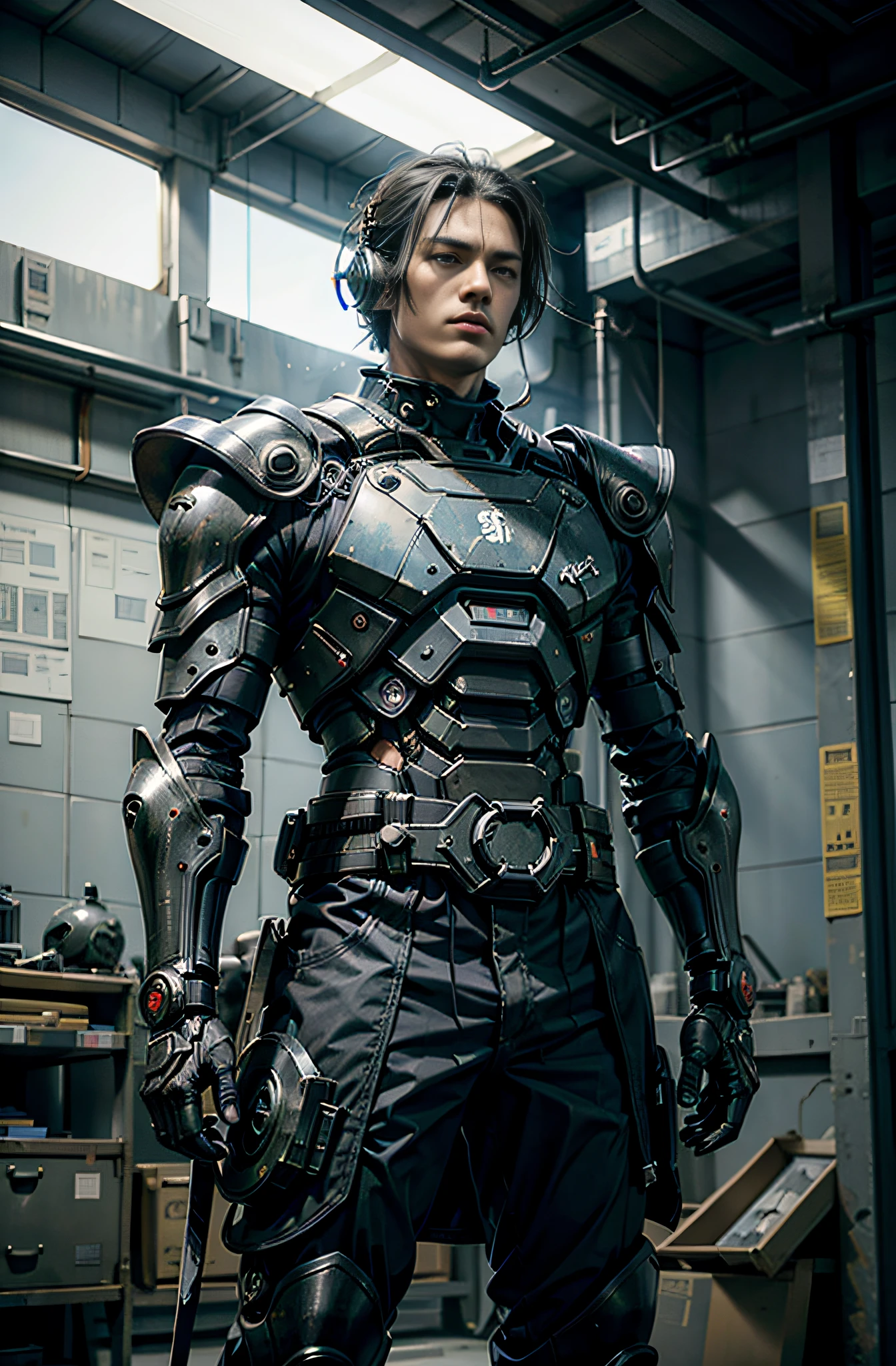 Dark_Fantasy,Cyberpunk,1manMechanical marvel,Robotic presence,Cybernetic guardian, samurai mechanical armour, katana on the waist, absolutely stunning art,wearing a black cloak, highest quality art, highest resolution, hyper detailed,black and red, futuristic, samurai robot, atmospheric,8k,64k, HD, unparalleled masterpiece, dynamic lighting, cinematic, epic