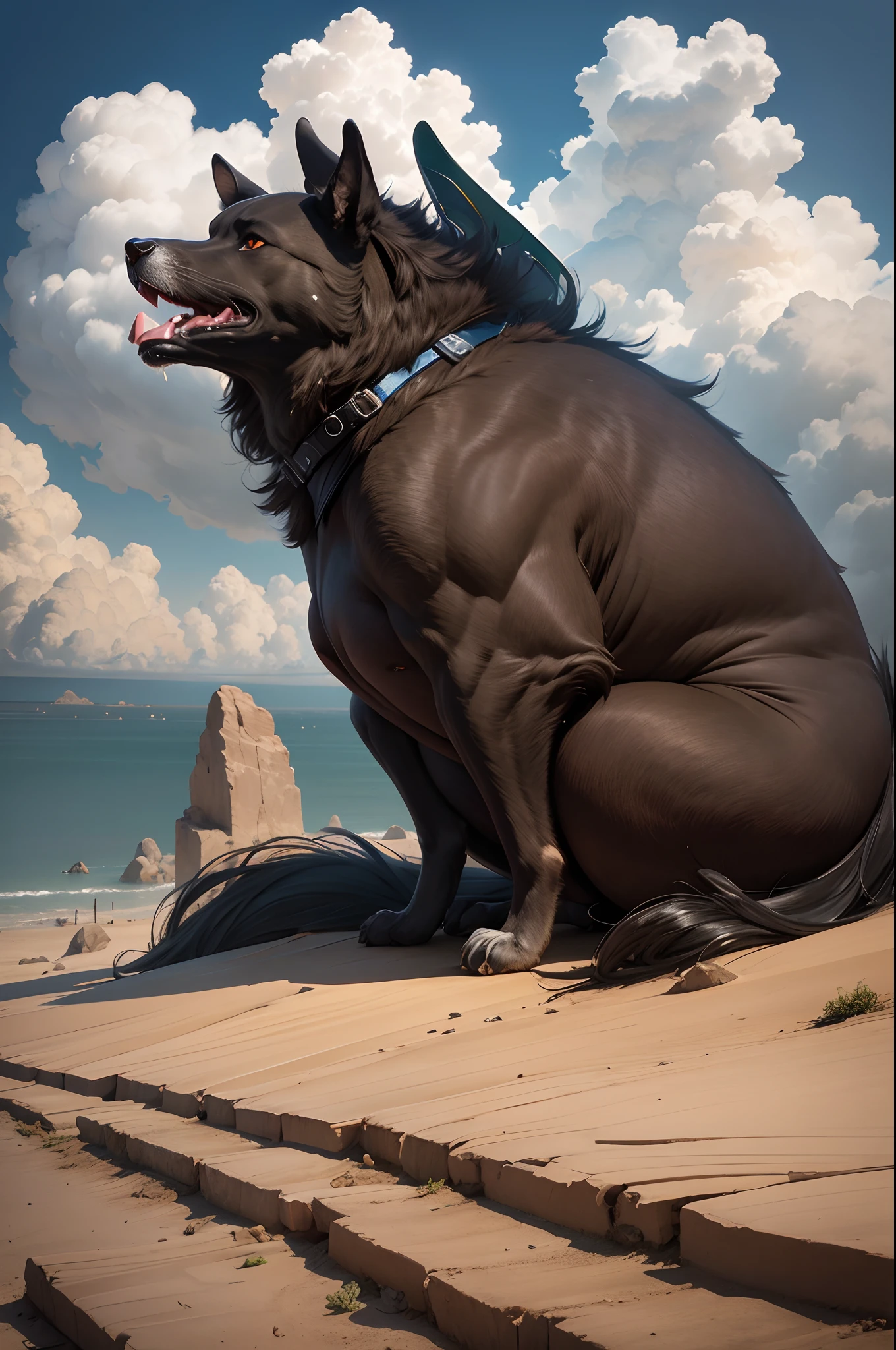 hi res, (puro), anthro, male, sweat, sweaty ass, sweaty butt, cloudy musky ass, muscular male, tail, outside, beach, night, detailed background, (black body, black skin, black breasts), looking at viewer, back turned, (hyper breasts:1.8), (hyper nipples, puffy nipples), (hyper butt:1.7), (two arms, arms spreading ass, hands spreading butt, showing ass:1.4), (hyper balls:1.3), lactating, bent over