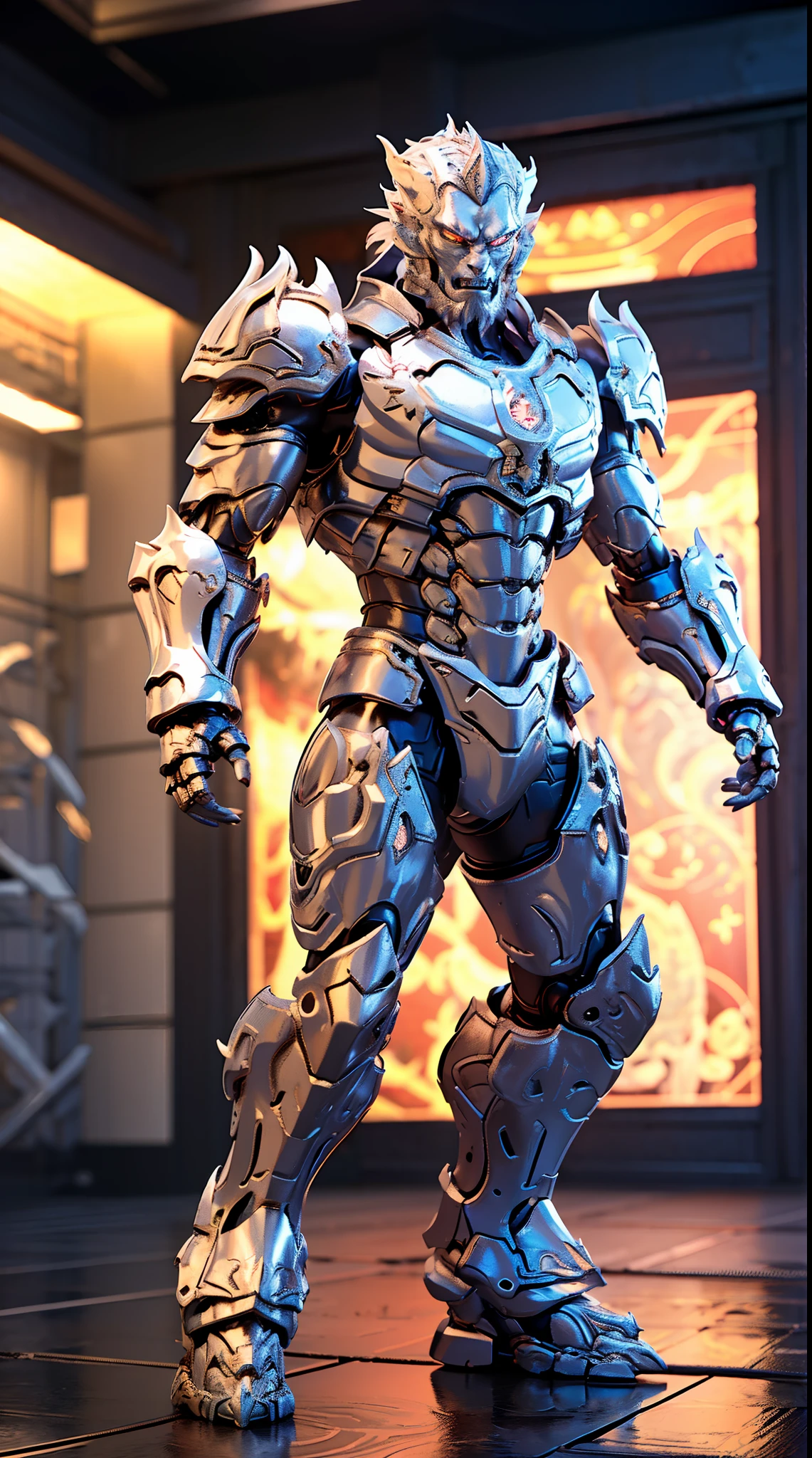 SILVER DRAGON KING, DRAGON HEAVY ARMOR, TRANSPARANT, STANDING, MUSCLE ABS.