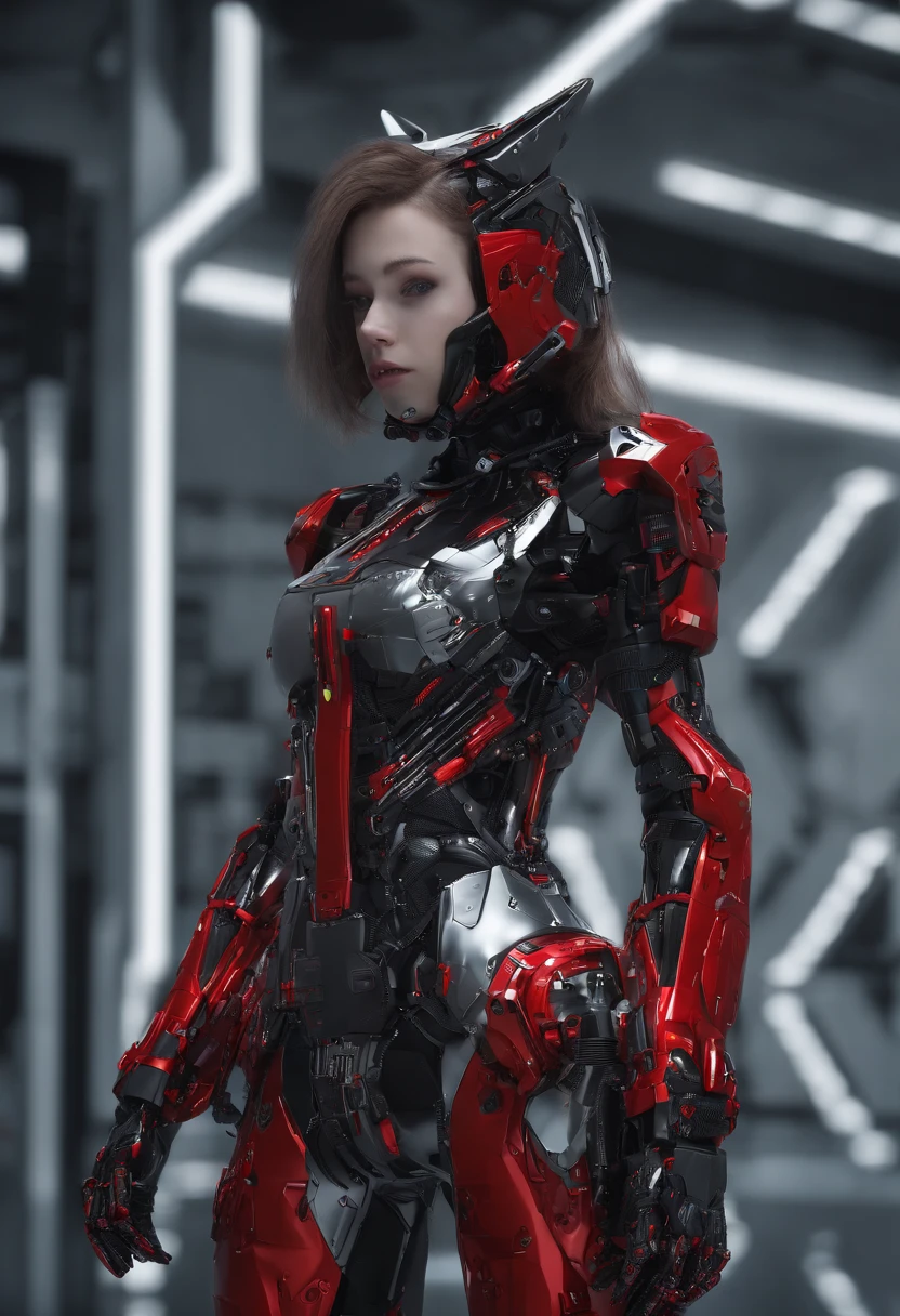 Hyoer realistic, detail, Futuristic red wolf suit, woman, futuristic thing on it, full body, trending on artstation, highly detailed, by WLOP, sharp focus, studio photo, intricate details, beautiful lighting