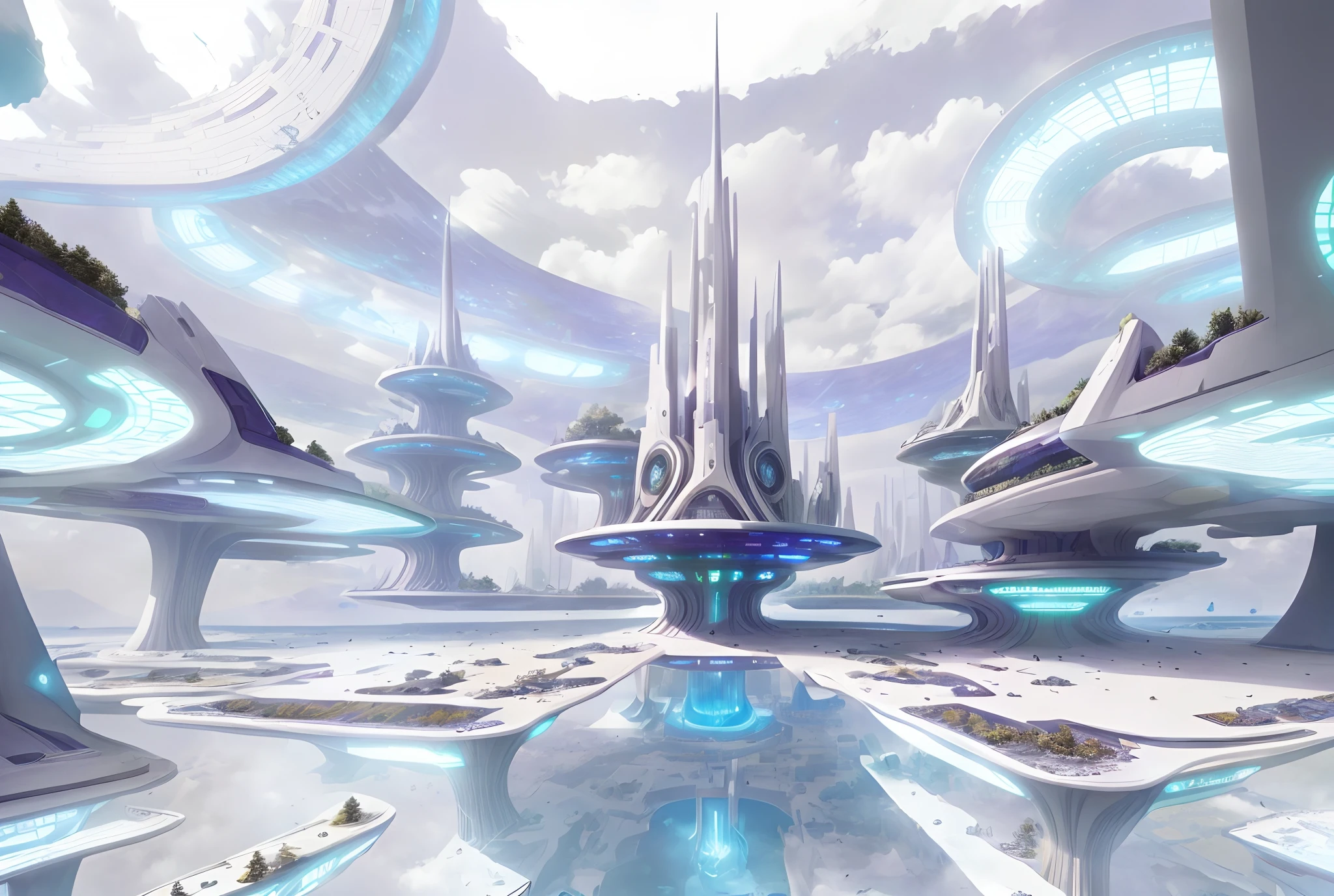 (Futuristic style:1.8),Generate a realistic futuristic landscape with beautiful, gorgeous romantic architecture, the Flying Future Complex, crystal waterfalls from the Flying Future Complex, and highly detailed flowers this is the flying city of the future people. These futuristic cities look like they were carved out of sparkling gemstones, the details clear and intricate, adding to the sense of reality that clouds wisp into beautiful glittering stars in the colorful sky, and the deep blue and purple sky light is mesmerizing, creating a charming atmosphere. Includes many different levels and high visual interest. The environment is large and awe-inspiring, and this is a macro shot. The general atmosphere is one of peace, tranquility and highly detailed sweetness. Includes interesting fantasy elements with colors that complement the rest of the landscape. The sky should be very detailed. The landscape should be very detailed. All buildings should be decorated with intricate details. Includes a glowing and futuristic atmosphere, distributed glass covers, shimmering with colors, many small futuristic details, including rainbows, professionally created majestic landscapes, shimmers and glimmers. Includes lots of bright colors and fuzzy surreal details. Camera: Use dynamic composition to create interest and excitement. CGI, Unreal Engine, Unified Engine, ((Masterpiece)), High resolution, 8k, Best picture quality, High Image Quality, High Image Quality, High Image Quality, 16,RAW, Ultra High Image Quality, Super Detail, Fine Detail, Extremely Fine Beauty, Extremely Detailed, Realistic shadows, Animation, Very Detailed Painting, Award Winning Charm Painting, Wonderful Painting, Art Style, Stylization ,