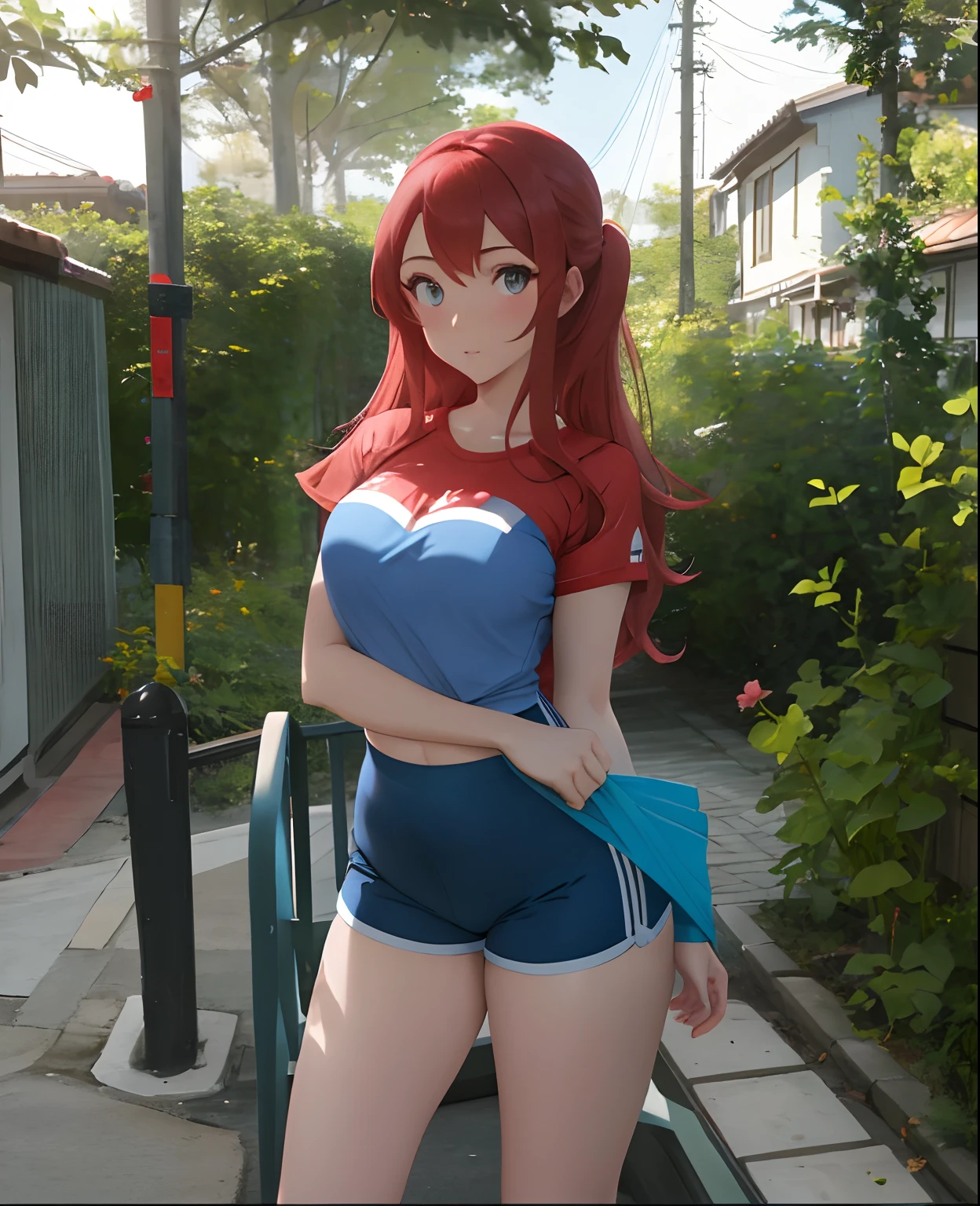 1girl, Anime girl with long hair, anime moe art style, Anime visuals of cute girls, Anime Best Girl, itsuki nakano figure, pretty anime girl, Smooth Anime CG Art, Seductive Anime Girl, charming anime girls, Cute anime girl, Shining eyes, (((standing))), ((looking at viewer)), (((ashamed))), full body, red hair, blue eyes, ((thick thighs)), figure base, white background, ((white panties)), white shirt, socks, cleavage, ((wet shirt)), nude