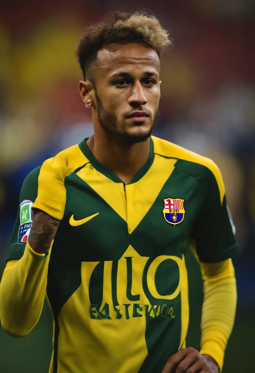 An average photo of Neymar, looking-into-camera, Realistic details, foto tirada com uma Nikon D850, perfeitamente iluminado, uma profundidade de campo rasa