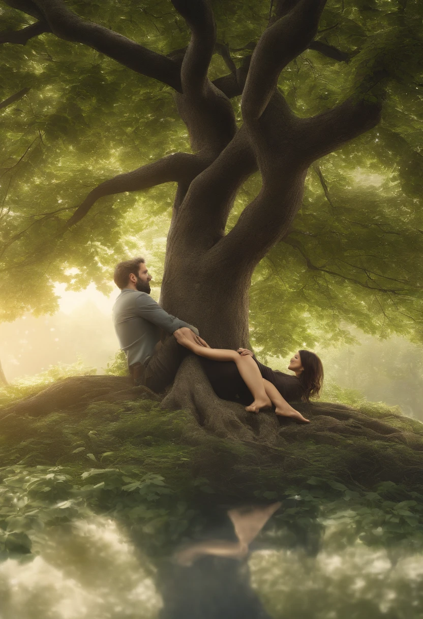 A hug of woman and man turns into a leafy tree, with roots as legs, branches like arms, some leaves fly on a white background, look to viewers

(best quality,4k,8k,highres,masterpiece:1.2),ultra-detailed,(realistic,photorealistic,photo-realistic:1.37),vivid colors,sharp focus,(HDR,UHD:1.1),(physically-based rendering:1.1),studio lighting

tree-like transformation, couple embracing, love transforming into nature, natural elements, human figures turning into leaves and branches, transition from humans to plants, connection between humans and nature

arboreal humanoids, intricate root structures, delicate leaf patterns, tendrils and vines, ethereal atmosphere, graceful and flowing movement, gentle embrace, deep emotional connection, serene and peaceful backdrop

leafy canopy, lush green foliage, verdant landscape, sunlight filtering through the leaves, soft and gentle breeze, mesmerizing branches and twigs, elegant and fluid silhouette

expressive eyes, gentle smiles, serene expressions, tender interaction, atmospheric lighting, dreamlike setting, surreal artistry, enchanting beauty, emotional storytelling, captivating symbolism

Such a high-quality prompt can help generate an aesthetically pleasing and emotional image，It depicts the story of men and women embracing into trees，and the details and ambience of their transformation into trees。The main body of the picture is complete，Full of ecological and romantic elements，Can inspire Stable Diffusion to produce images that resonate artistically and emotionally。