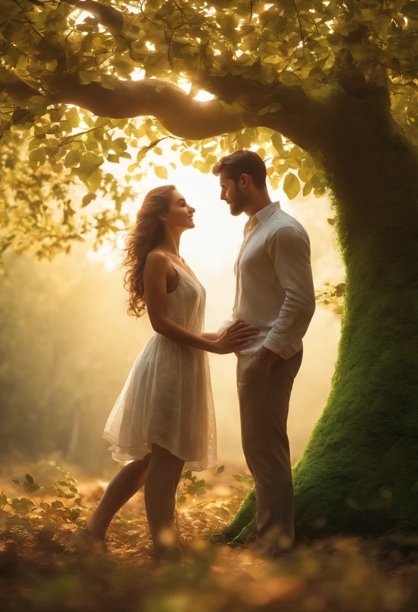 A hug of woman and man turns into a leafy tree, with roots as legs, branches like arms, some leaves fly on a white background, look to viewers
(best quality,4k,8k,highres,masterpiece:1.2),ultra-detailed,(realistic,photorealistic,photo-realistic:1.37),vivid colors,sharp focus,(HDR,UHD:1.1),(physically-based rendering:1.1),studio lighting
tree-like transformation, couple embracing, love transforming into nature, natural elements, human figures turning into leaves and branches, transition from humans to plants, connection between humans and nature
arboreal humanoids, intricate root structures, delicate leaf patterns, tendrils and vines, ethereal atmosphere, graceful and flowing movement, gentle embrace, deep emotional connection, serene and peaceful backdrop
leafy canopy, lush green foliage, verdant landscape, sunlight filtering through the leaves, soft and gentle breeze, mesmerizing branches and twigs, elegant and fluid silhouette
expressive eyes, gentle smiles, serene expressions, tender interaction, atmospheric lighting, dreamlike setting, surreal artistry, enchanting beauty, emotional storytelling, captivating symbolism
Such a high-quality prompt can help generate an aesthetically pleasing and emotional image,It depicts the story of men and women embracing into trees,and the details and ambience of their transformation into trees。The main body of the picture is complete,Full of ecological and romantic elements,Can inspire Stable Diffusion to produce images that resonate artistically and emotionally。
