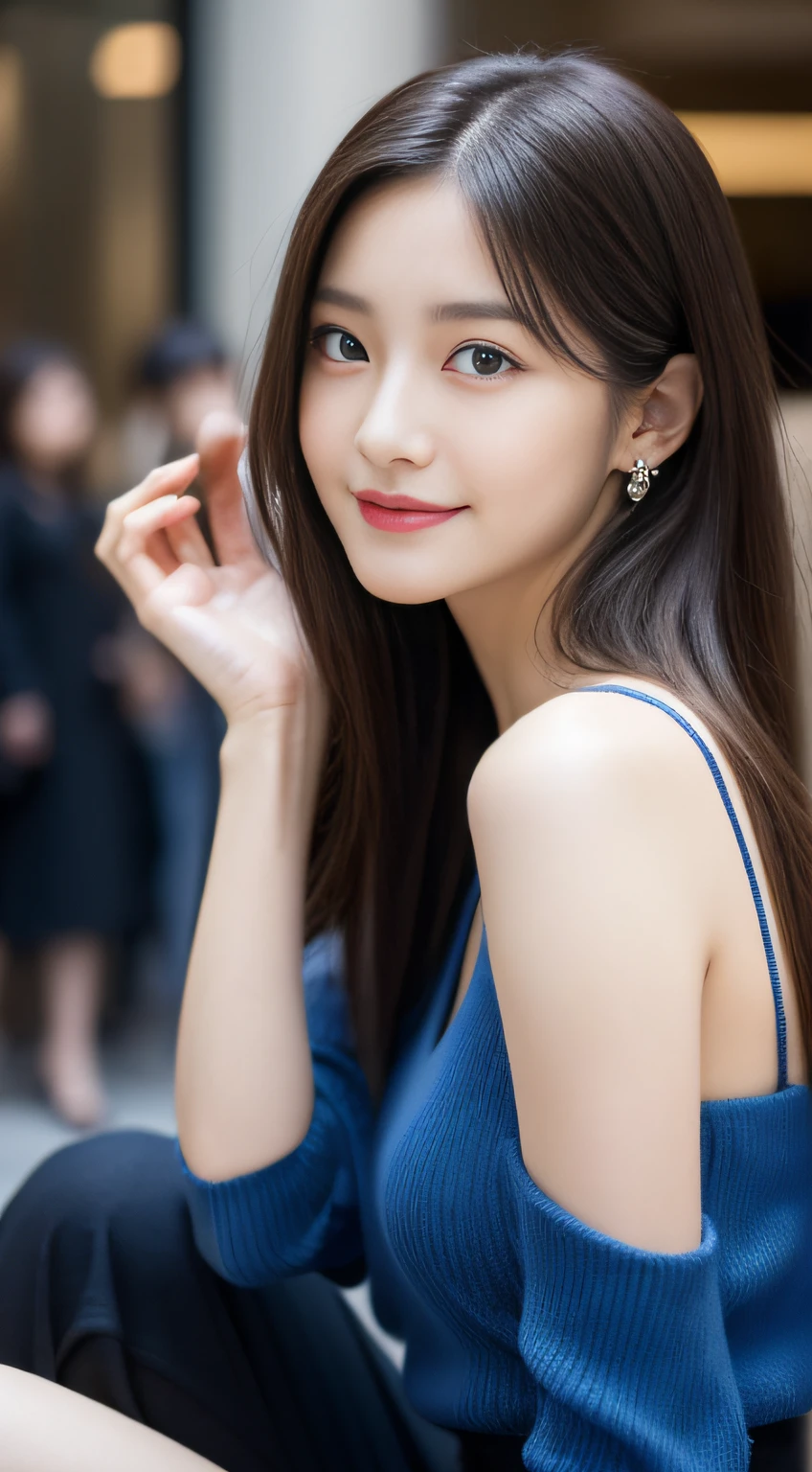 (((32K,very high res, high detailing, highly accurate,Masterpiece Girl 1))),Raw photo & realistic atmosphere,beautiful dark blue eyes,Detailed mouth,Glossy lips,Detailed eyebrows,Soft white skin that shines with every detail,,Eyes drawn in detail、Very beautiful eyes with azure eyes,Detailed lips、Very beautiful face,Very well-formed face、Lifelike face,shiny beautiful lips,Beautiful eyebrows,Infinite reality,Best design,(Insanely cute Japan 16-year-old high school girl,,Beautifully shaped breasts,Very cute beautiful girl,,Healthy body,Outstanding style:1.5),Best Natural Makeup,Japanese ido,Korean Idols,Young sensual idol,Moist eyes,Dark Beautiful Deep Eyes,Beautiful butt,beauty legs,,camel's foot,:1.3),超A high resolution、,Natural and realistic face,Back lighting,Pure eyes are too cute,(((photorealisim,Photograph the whole body))),,Reality Live Action,(Fashionable earrings,,a necklace,A bracelet,gyuru,Glossy nail art,Women's 20s Fashion,Bright blue big coat with beautiful design,sexy underwear,Black slit skirt,Blue Pumps,Black pantyhose,Hair stopper,Show me your beautiful thighs,Calm and fashionable girl,light brown hair,Wave shortcuts,独奏,little smiling,full body Esbian,Show full-body fashion,sitting cross-legs,Show me the blue pumps,Attractive, Beautiful young sexy 15 year old girl:1.7),Night in Shibuya