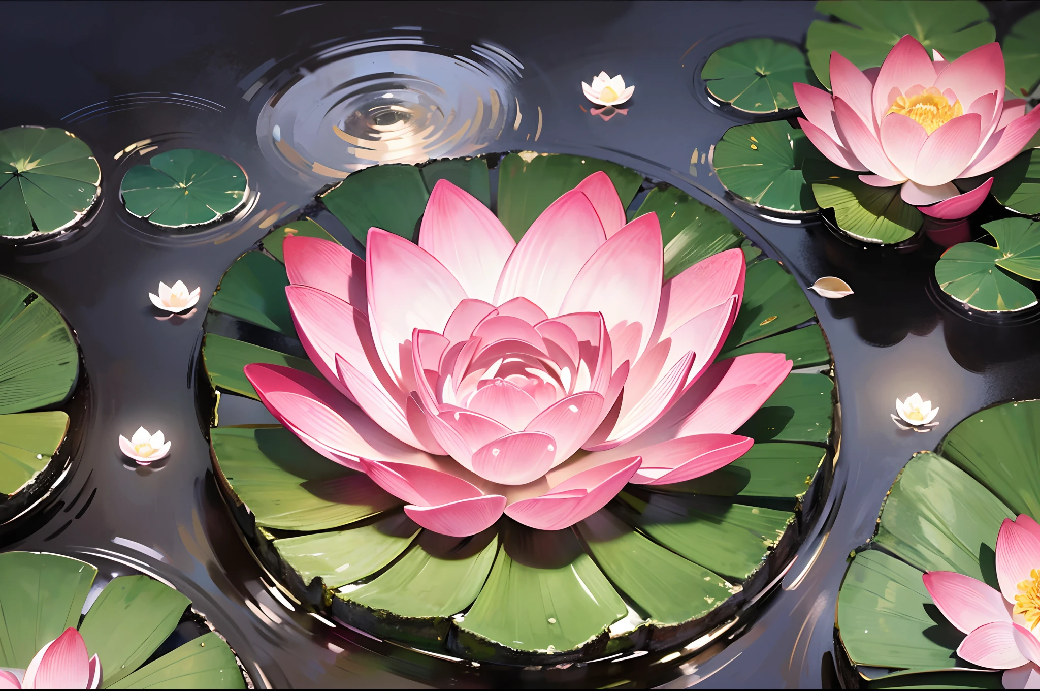 1 lotus flower made from crystal, The lotus flower rises in the center of the surrounding lotus flowers, transparent crystal, The moon casts a clear shadow in the middle of the lake, --auto --s2