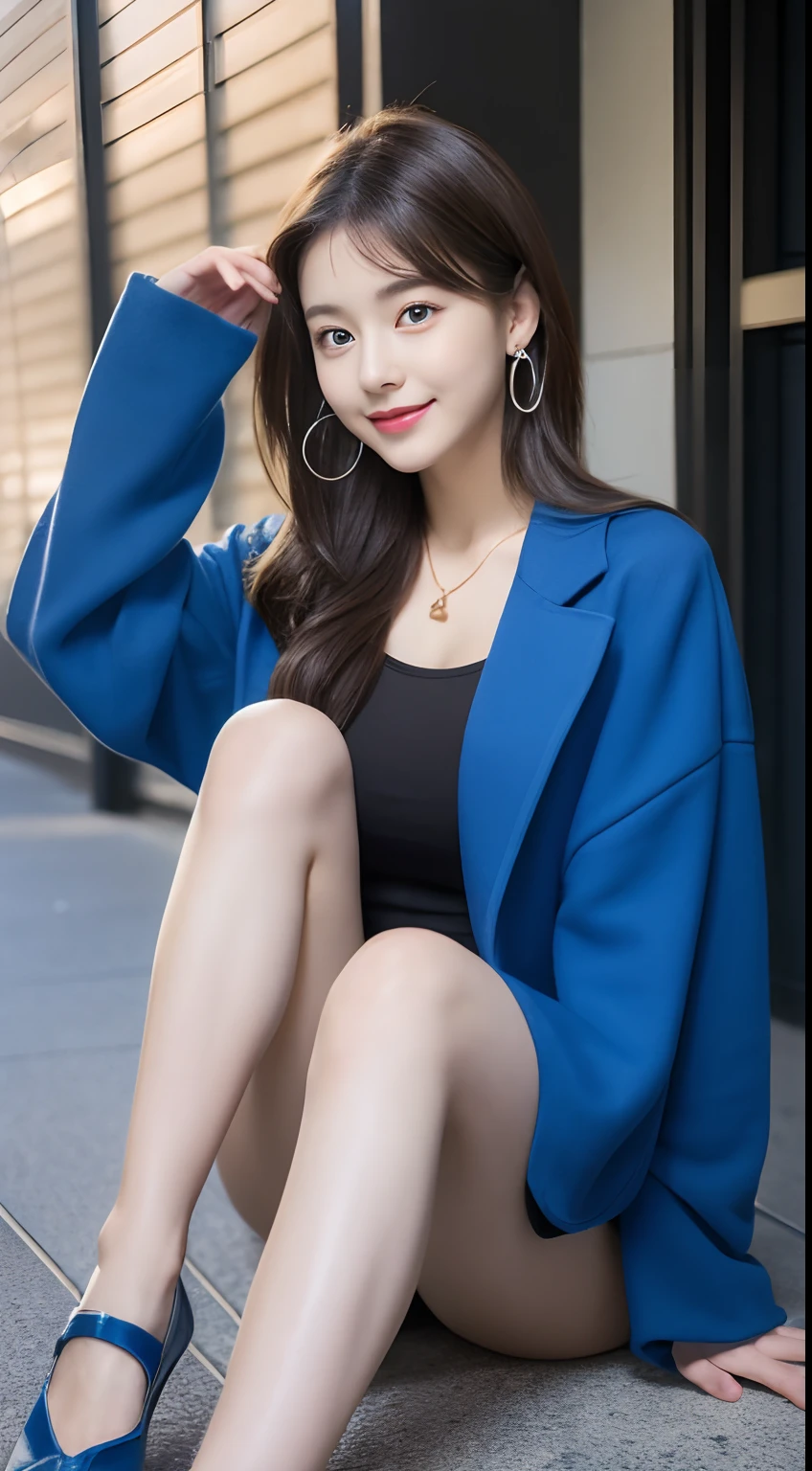 (((32K,very high res, high detailing, highly accurate,Masterpiece Girl 1))),Raw photo & realistic atmosphere,beautiful dark blue eyes,Detailed mouth,Glossy lips,Detailed eyebrows,Soft white skin that shines with every detail,,Eyes drawn in detail、Very beautiful eyes with azure eyes,Detailed lips、Very beautiful face,Very well-formed face、Lifelike face,shiny beautiful lips,Beautiful eyebrows,Infinite reality,Best design,(Insanely cute Japan -yeld hischool girl,,Beautifully shaped breasts,Very cute beautiful girl,Little Gi),Best Natural Makeup,Japanese ido,Korean Idols,Young sensual idol,Moist eyes,Dark beautiful eyes,Beautiful butt,beauty legs,,camel's foot,:1.3),超A high resolution、,Natural and realistic face,Back lighting,Pure eyes are too cute,(((photorealisim,Photograph the whole body))),,Reality Live Action,(Fashionable earrings,,a necklace,A bracelet,gyuru,Glossy nail art,Women's Taiko Fashion,Bright blue coat with beautiful design,Sexy blue underwear,white skirt,Bright Blue Pumps,Blue pantyhose,Gold hair ornament,Show me your beautiful thighs,Calm and fashionable girl,light brown hair,Wave shortcuts,独奏,Lori,little smiling,full body Esbian,Show full-body fashion,sitting cross-legs,Show me your blue shoes,Charming and beautiful 16 year old girt in Shibuya