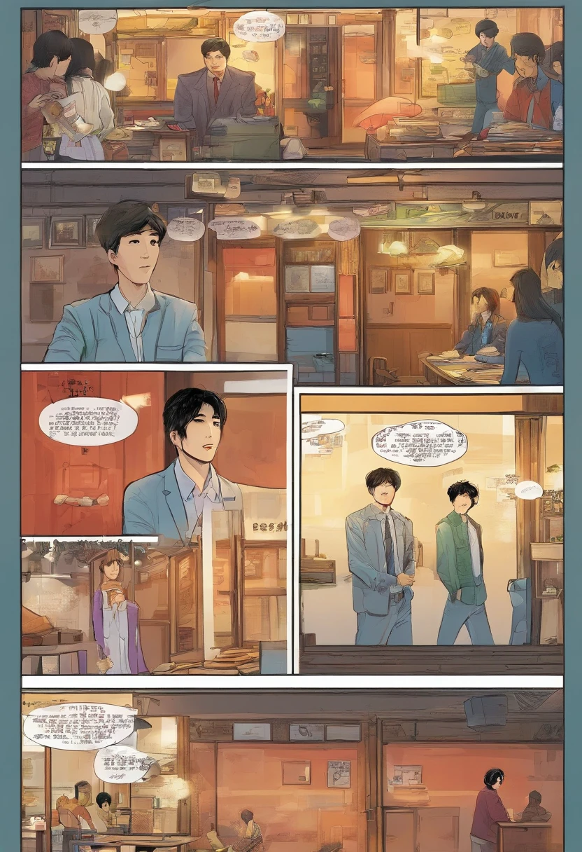 Korean comics, the comic story is presented in multiple irregular panels with color. The Korean boy is a landowner and goes from a sad single dude to a handsome player in the building he is renting and he makes relationships with women’s in the building . The style is exaggerated and detailed