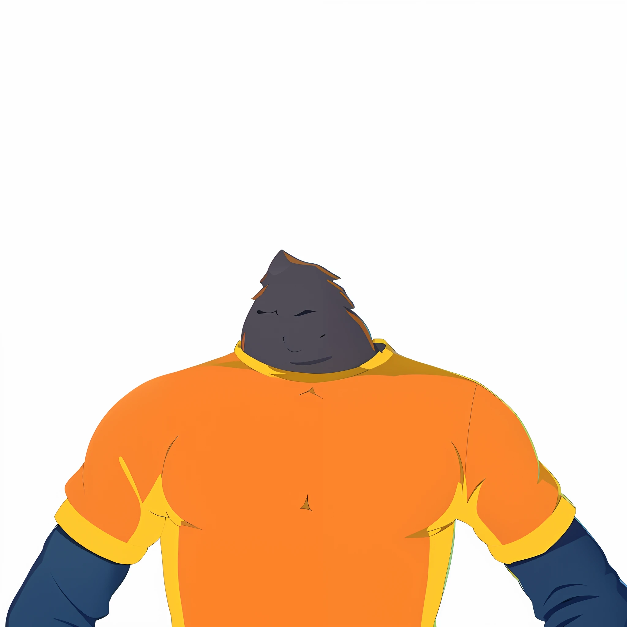 anime, um homem com um capuz e um capuz, ombros podem ser vistos, upper body visible, retrato de meio corpo, halfbody headshot, sem textura, detailed unblurred face, metade superior do corpo, pessoas sem rosto escuras, arte limpa, corpo completo do personagem, Minimalismo 2D, ombros grandes, peito peludo, no faces visible, Ombros