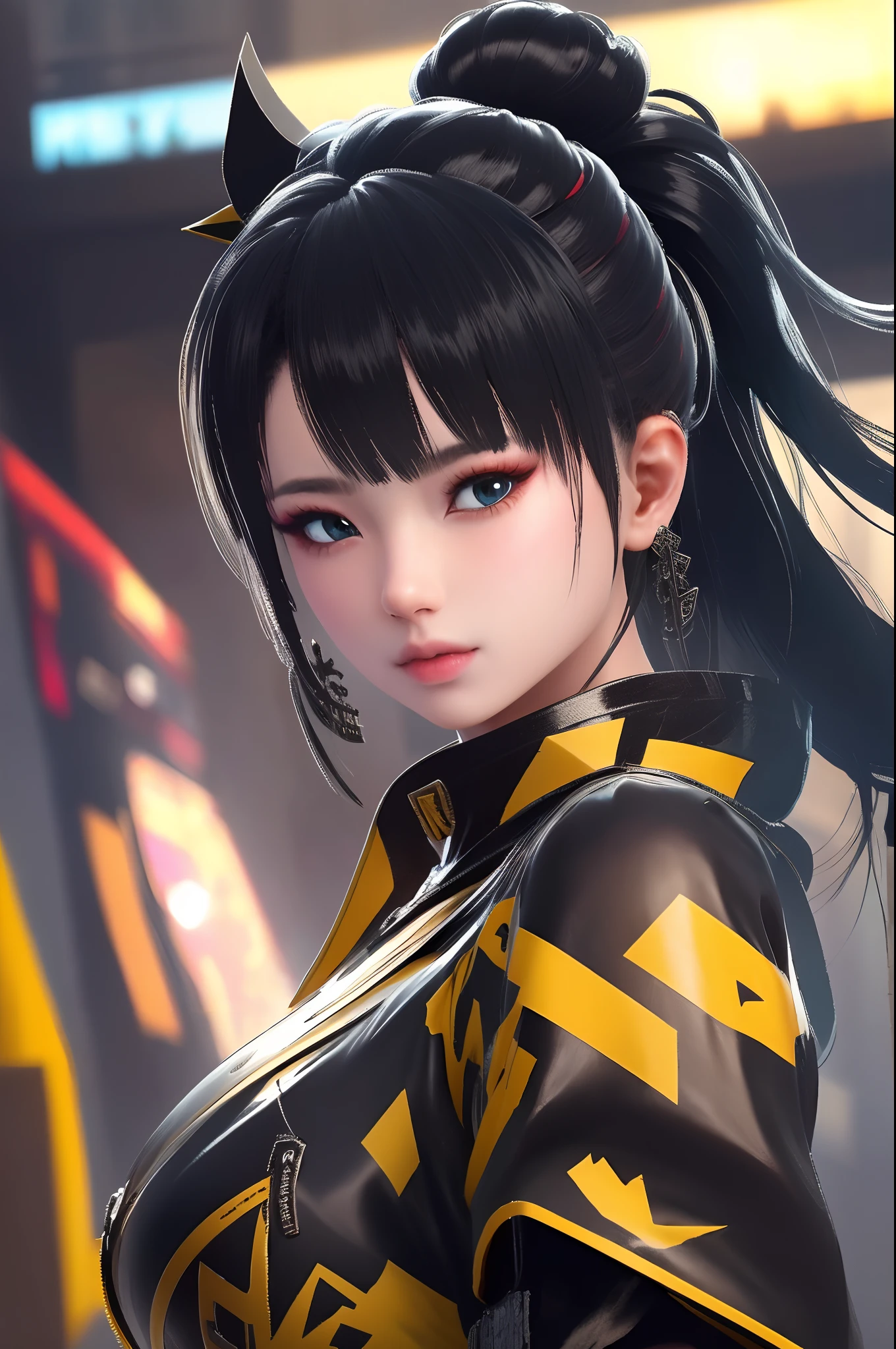 Cyberworld,Lucy_Cyberpunk,Guanyin,((master part)),A high resolution, ((best quality)),tmasterpiece,qualidade superior,melhor qualidade,((( olhando para o espectador, There is light in the eyes))),(((Light and shadow intertwine,pele branca,Alegremente,auto-seguro))),
