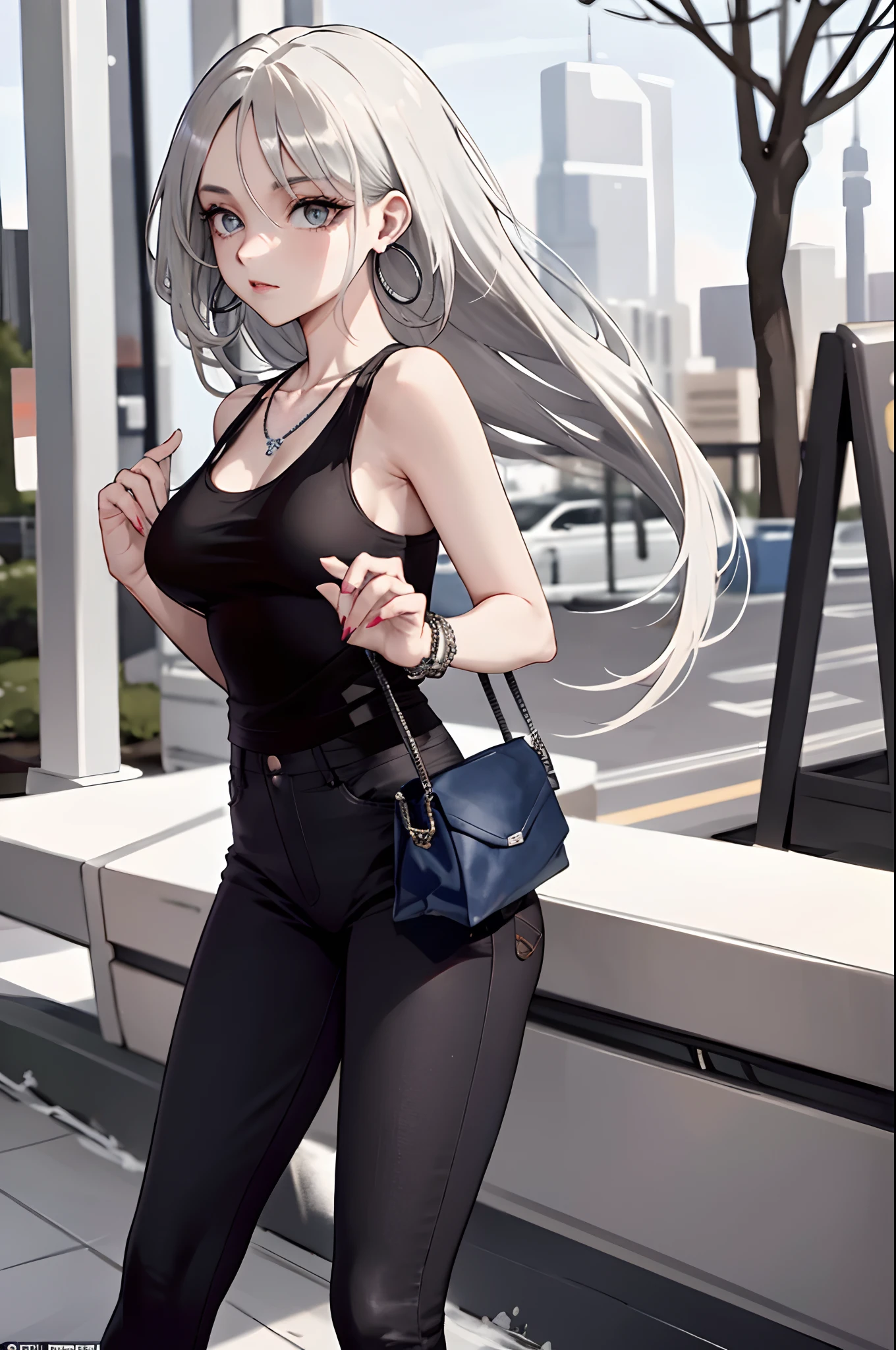 (masterpiece:1.2, best quality), 1lady, solo, upper body, big tits, In the picture, a stylish woman is seen wearing a fitted black blazer with a pair of dark-washed skinny jeans and a simple white tank top. The blazer exudes sophistication and professionalism, while the skinny jeans and tank top combination adds a touch of casual elegance to the look.
The setting of the picture is likely a trendy downtown area, as the woman's outfit and accessories are appropriate for a chic urban environment. She is wearing black ankle boots with a medium-sized heel, which not only elevate the look but also suggest that the woman is confident and comfortable in her footwear.
The woman's hair is styled in loose waves, giving her a relaxed yet put-together appearance. She is wearing a few minimalist pieces of jewelry, including small hoop earrings and a dainty necklace, which complement her overall look without overpowering it.
In the picture, the woman is carrying a black leather clutch, which adds a touch of sophistication to the outfit while still being practical for carrying essential items. Her makeup is minimal and natural-looking, suggesting that she values simplicity and understated beauty.
Overall, the picture portrays a stylish and confident woman who values sophistication and simplicity in her fashion choices. The setting of the picture suggests that she is comfortable in a trendy urban environment and enjoys expressing her unique style in such settings.