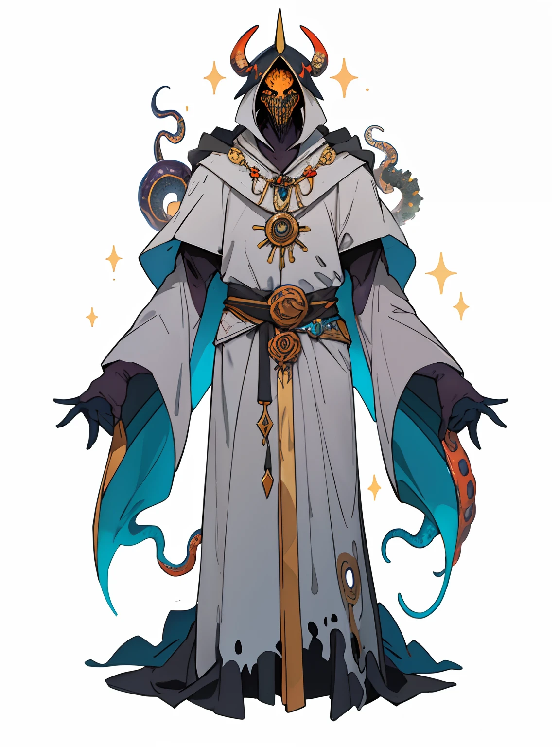 a drawing of a (((giant eye instead of head))) man in wizard robes, anthropomorphic, mage robe based on a toucan, dark god with six arms, (((tentacle arms))), clothed in ancient suit, anthropomorphic _ humanoid, (((ainz ooal gown))), anthropomorphic humanoid, anthropomorphic (((beholder))) wizard, ornate flowing shimmering robes, medieval dungeon arch in background, creepy mist