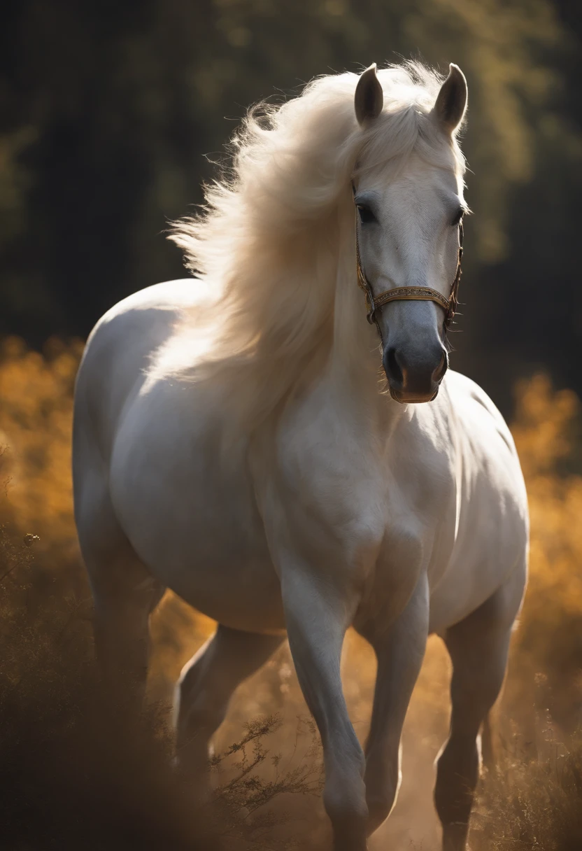 Magazines,Super cartoon,(((A white cartoon horse))),He wears a big gold medal around his neck,Wears a spotted vest on the top,Denim shorts on the bottom,Long white hair that floated up,Naughty expression,HD Real,Black eyes,Flying figure,HD picture,Sony SLR lens,Shoot at medium distance,Soft lighting,tmasterpiece