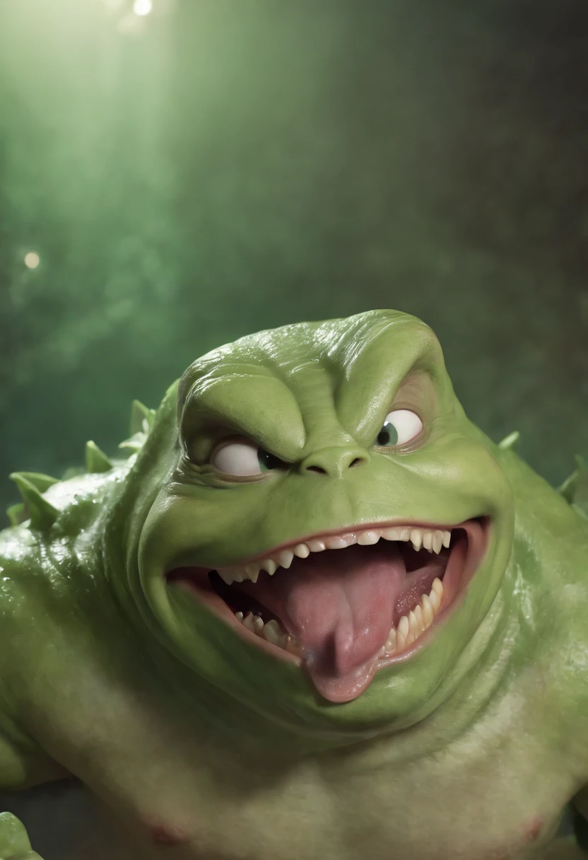 Elon musk a green creature with a big mouth and a big smile, slimer, monster slime, green slime, gelatinous with a smile, drooling goo, slimey, cgsociety), dripping green slime, monster slimy, slimy, cartoon creature, by Patrick Brown, cgsociety 4k", closeup!!!!!!, ectoplasm, green slime everywhere