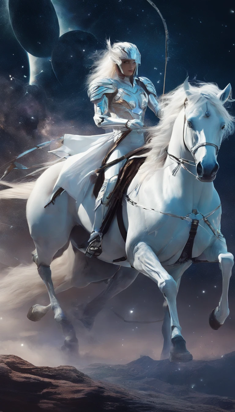 a white horse, Its rider wielded a bow, and was given a crown; he rode like a winner determined to win, REALISTIC, 8K