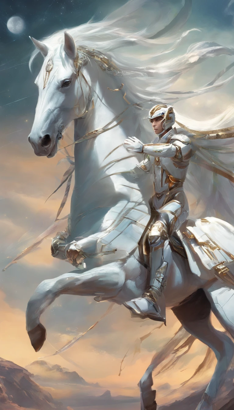 a white horse, Its rider wielded a bow, and was given a crown; he rode like a winner determined to win, REALISTIC, 8K